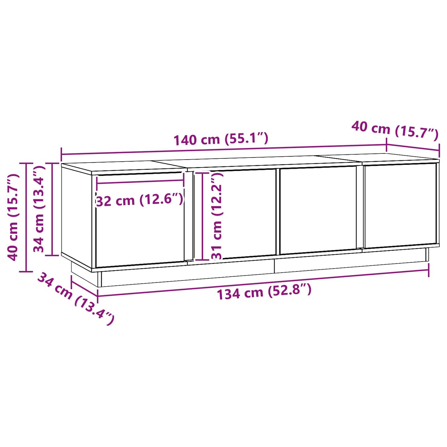TV-skap VoksBrun 140 x 40 x 40 cm Massiv furu vidaXL