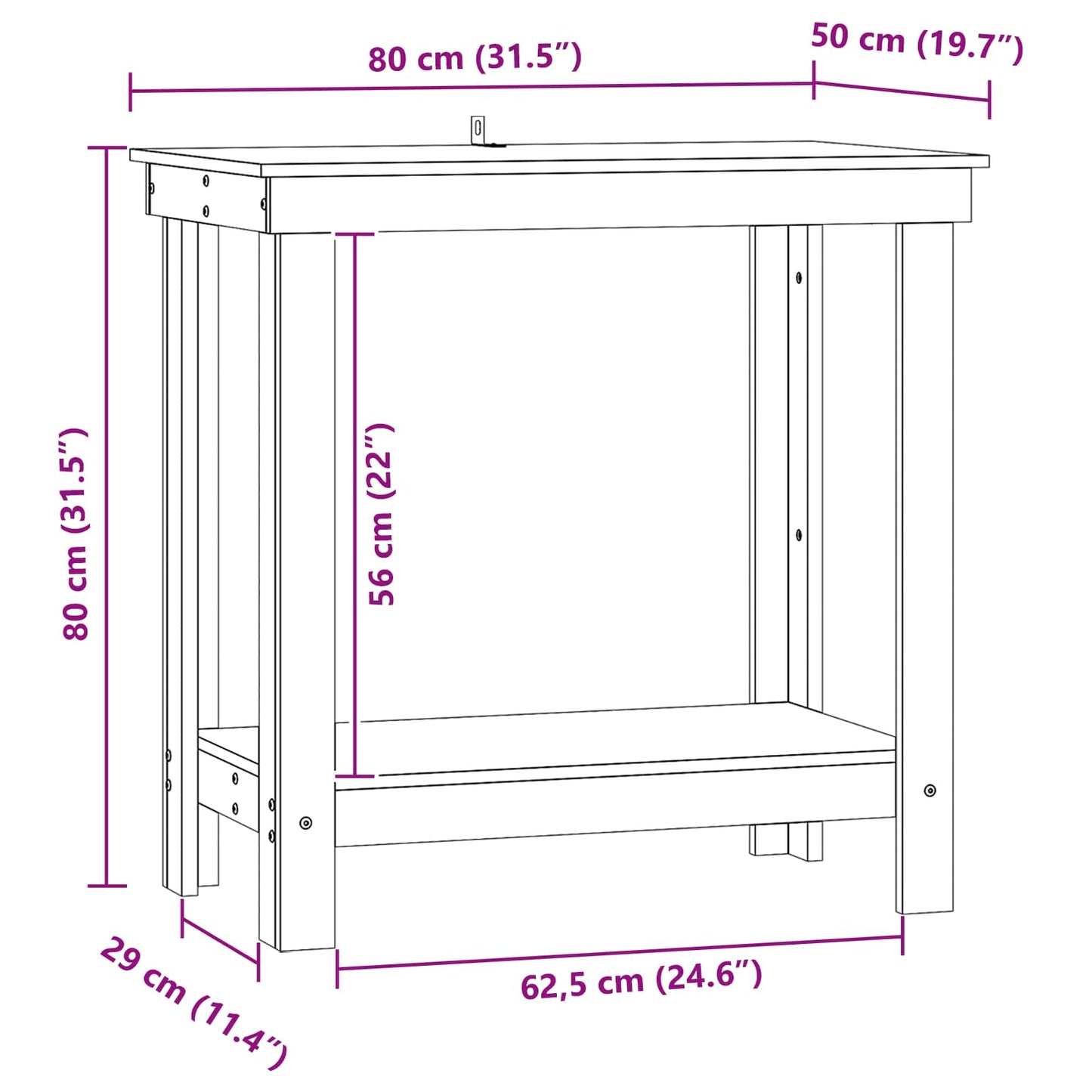 Arbeidsbenk med hylle VoksBrun 80 x 50 x 80 cm Massiv furu vidaXL