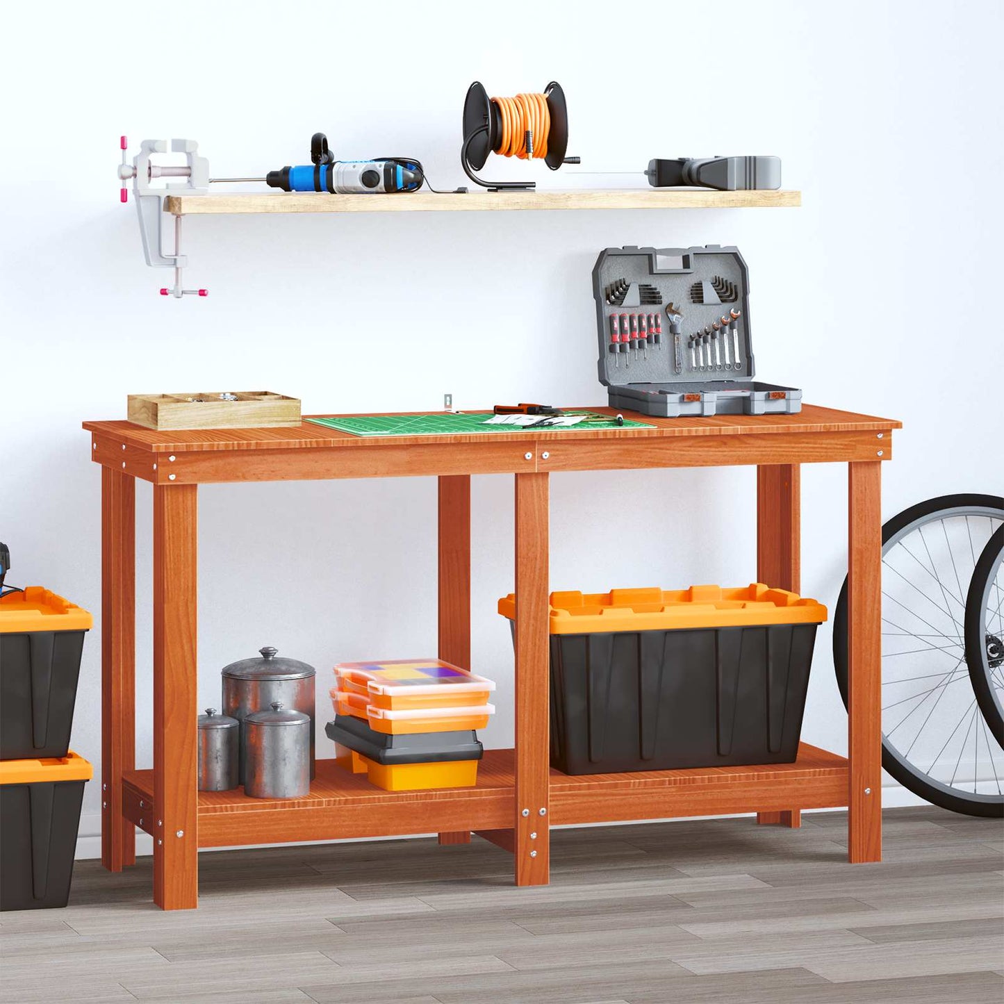 Arbeidsbenk med hylle VoksBrun 140 x 50 x 80 cm Massiv furu vidaXL