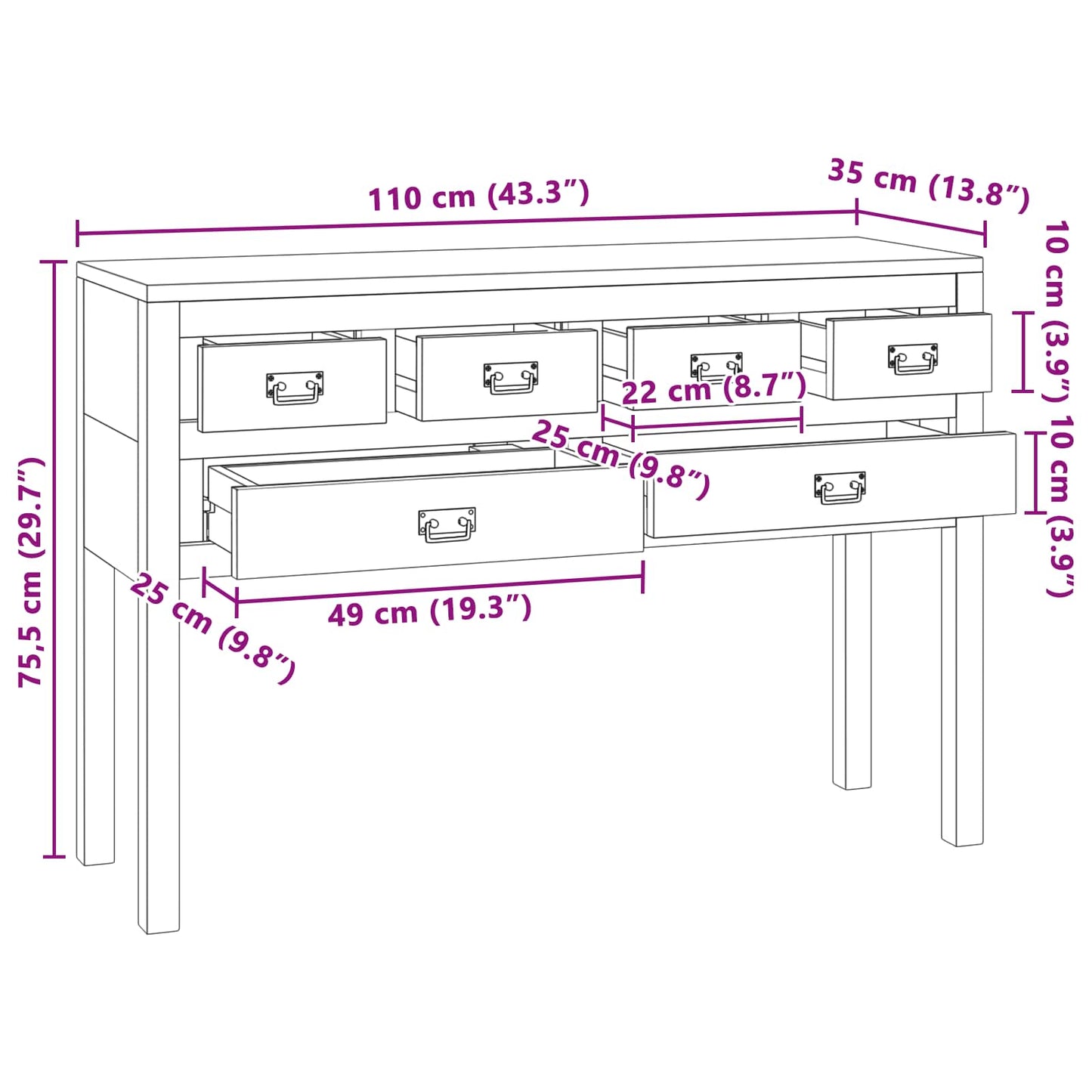 Serviesskap Naturlig 110 x 35 x 75,5 cm Massivt Teaktre