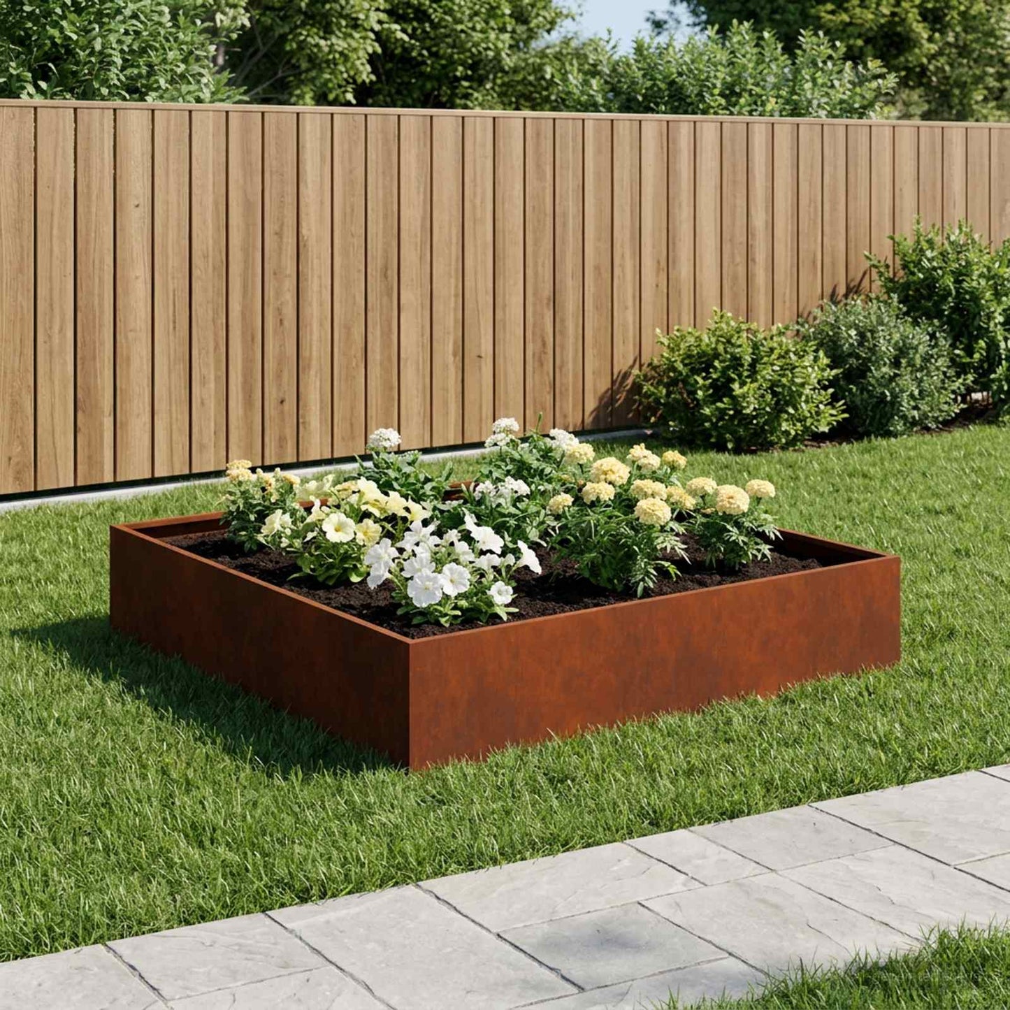 Hageblomsterpotte Rusten 100 x 100 x 20 cm Cortenstål