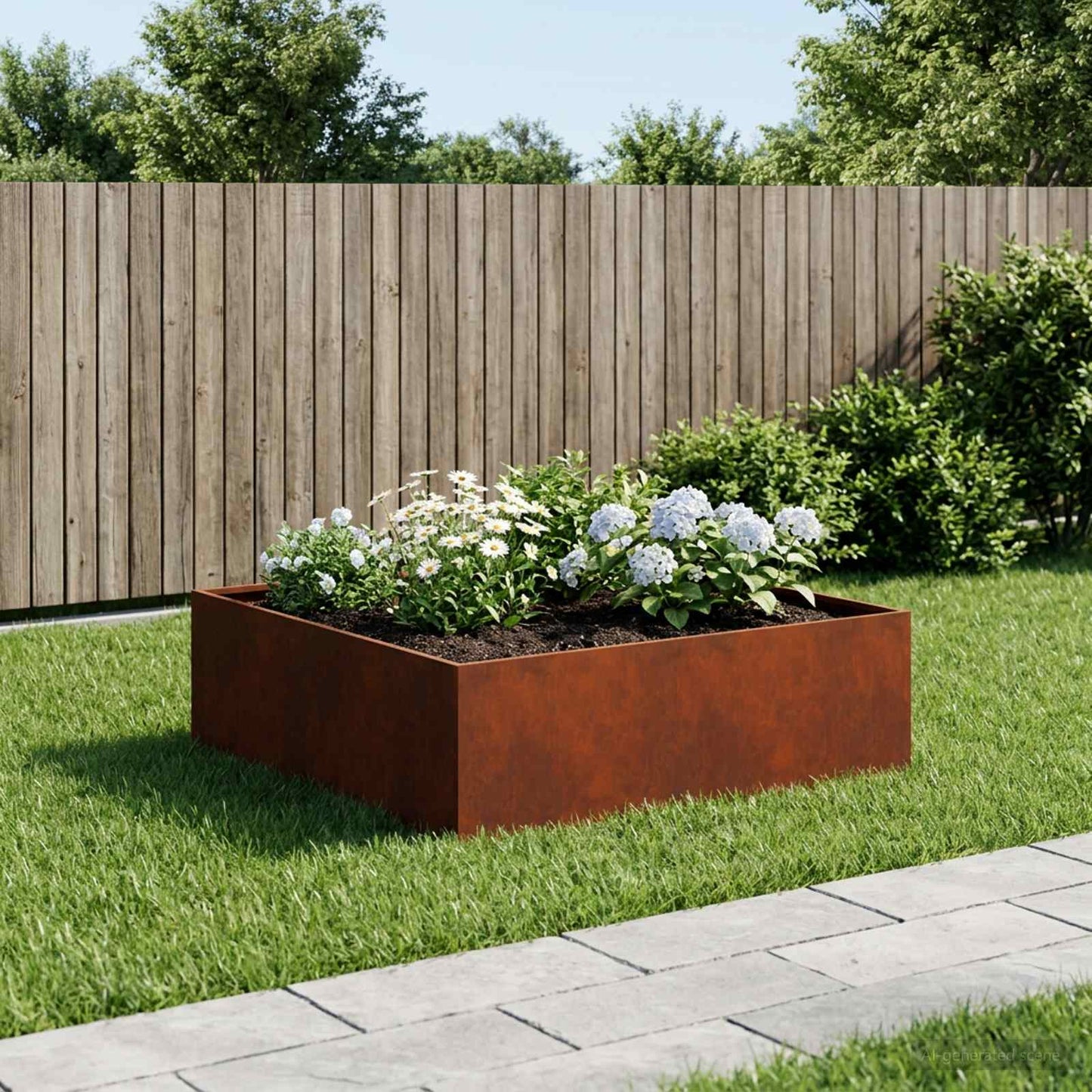 Hageblomsterpotte Rusten 100 x 100 x 30 cm Cortenstål
