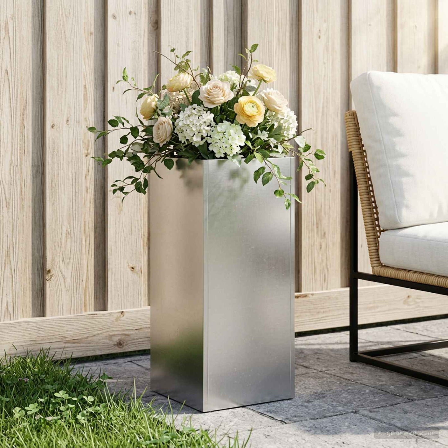 Hageblomsterpotte Sølv 20 x 20 x 50 cm Rustfritt stål