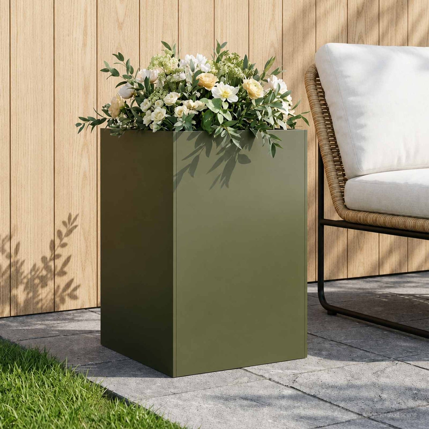 Hageblomsterpotte Olivengrønn 40 x 40 x 75 cm Kaldvalsestål