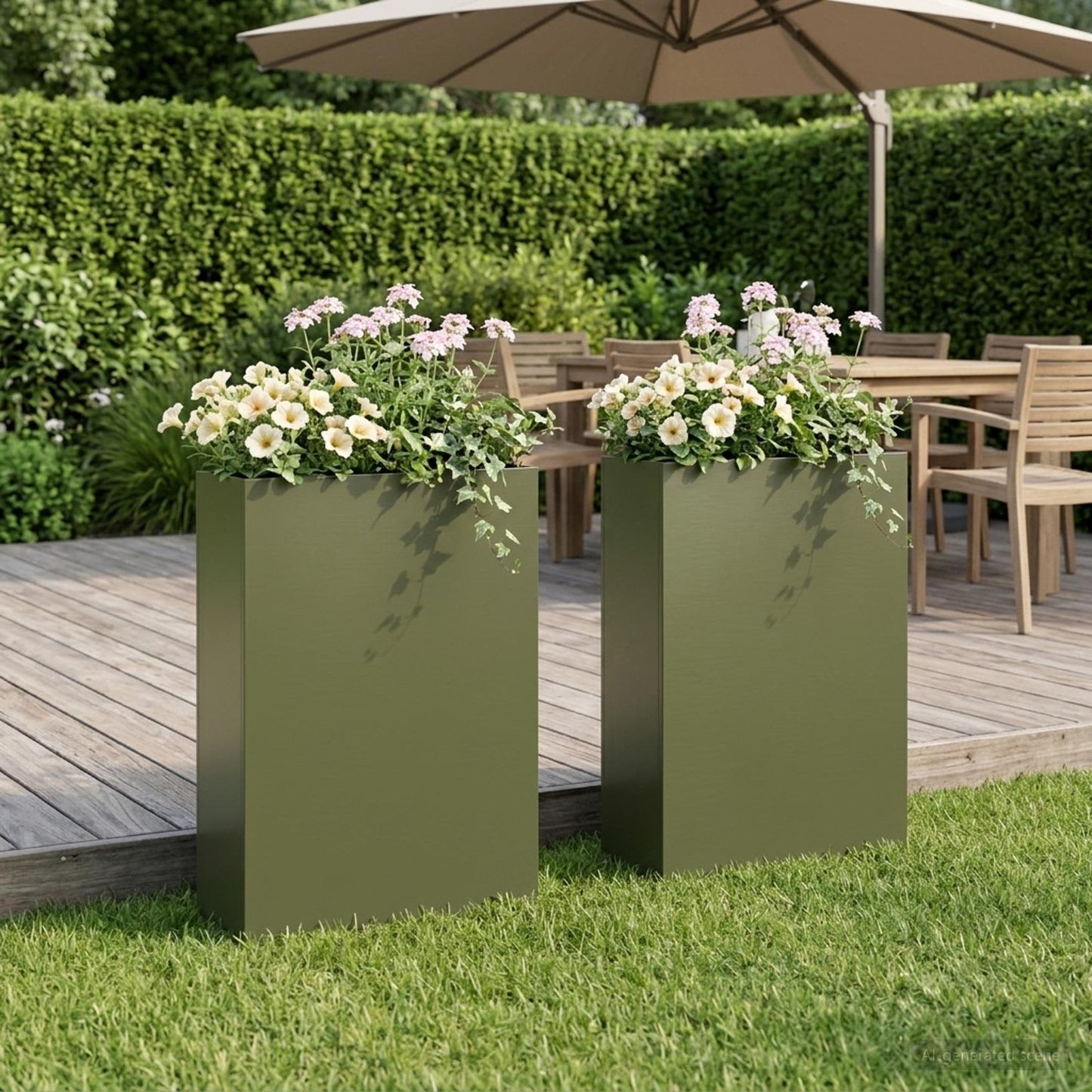 Hageblomsterpotte 2 stk. Olivengrønn 40 x 20 x 75 cm