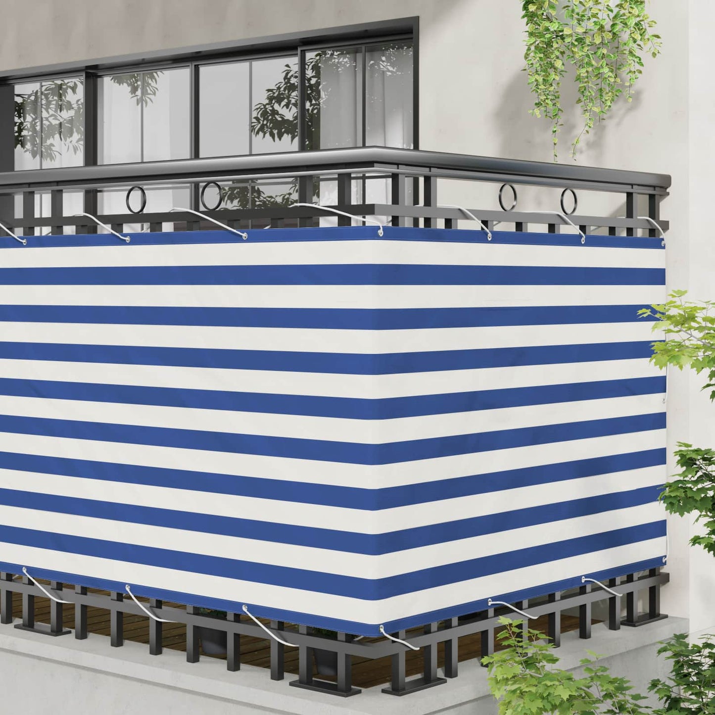 Balkong Skjerm Blå og hvit 110 x 600 cm Oxford Stoff