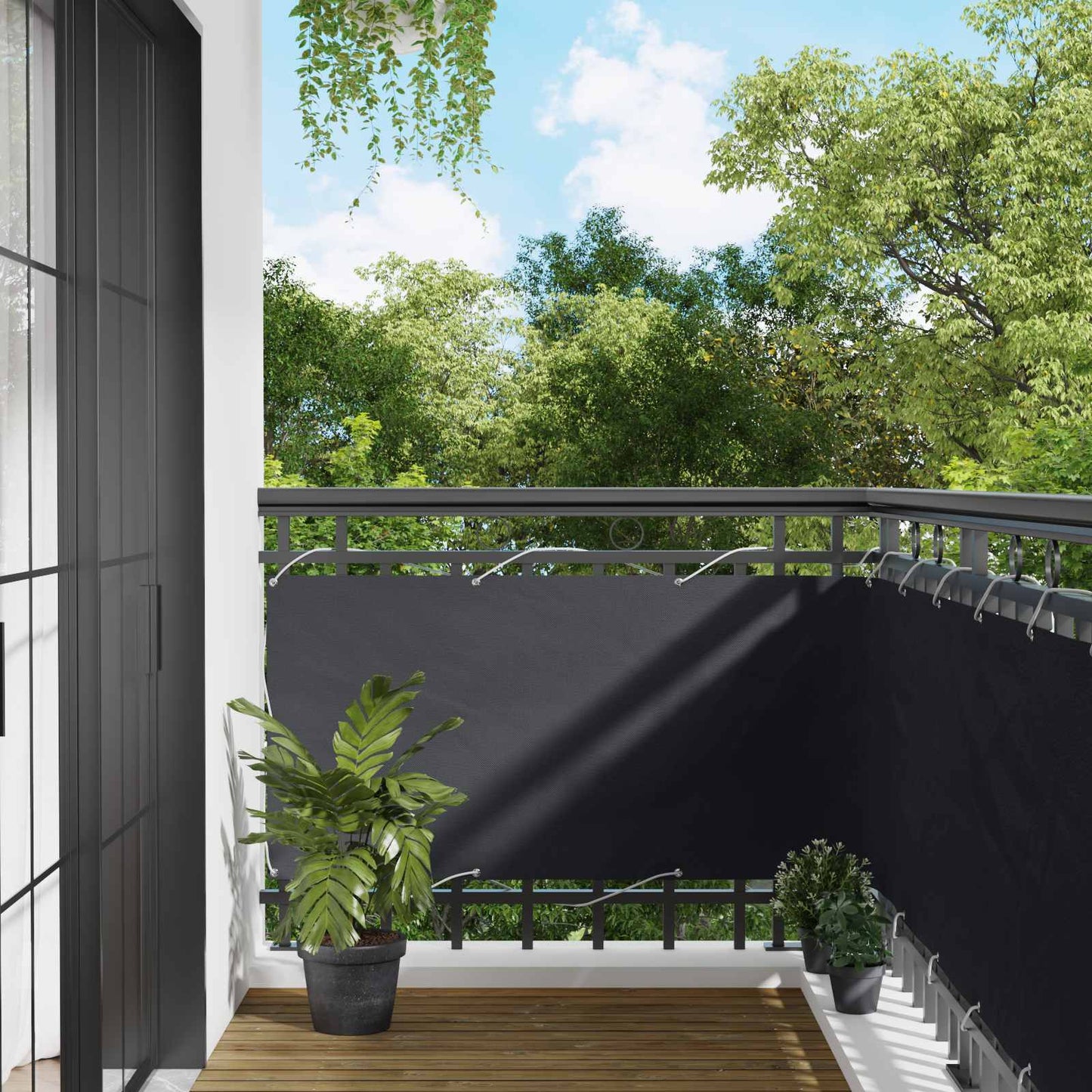 Balkong Skjerm Svart 75 x 200 cm PU-belagt oxford alu vidaXL