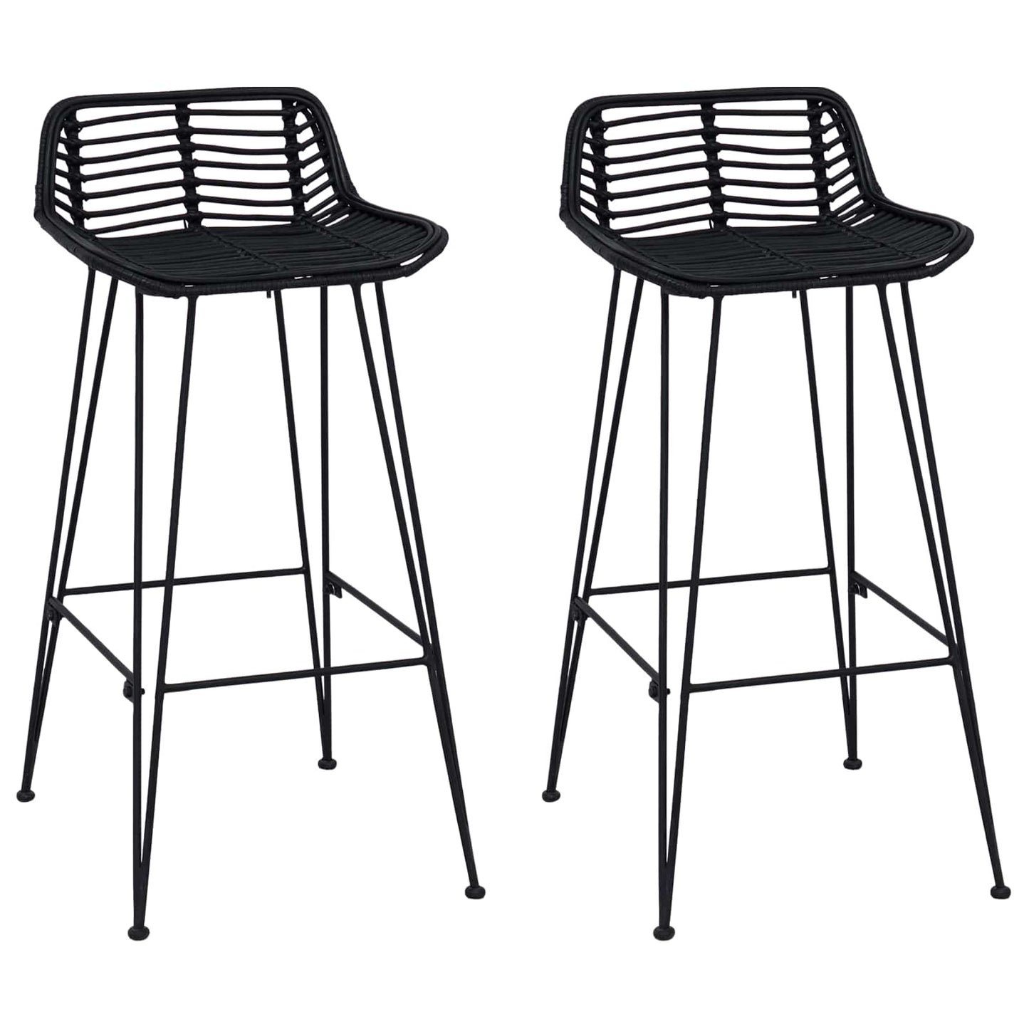 Barstol 2 pcs Svart 44 x 46 x 91 cm Rattan og Stål