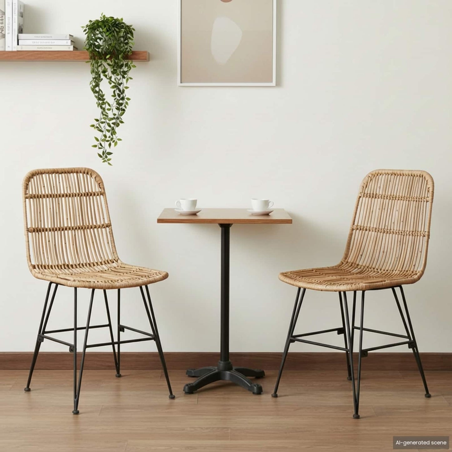 Spisestol 2 pcs Naturlig 41 x 55 x 85 cm Rattan og Stål