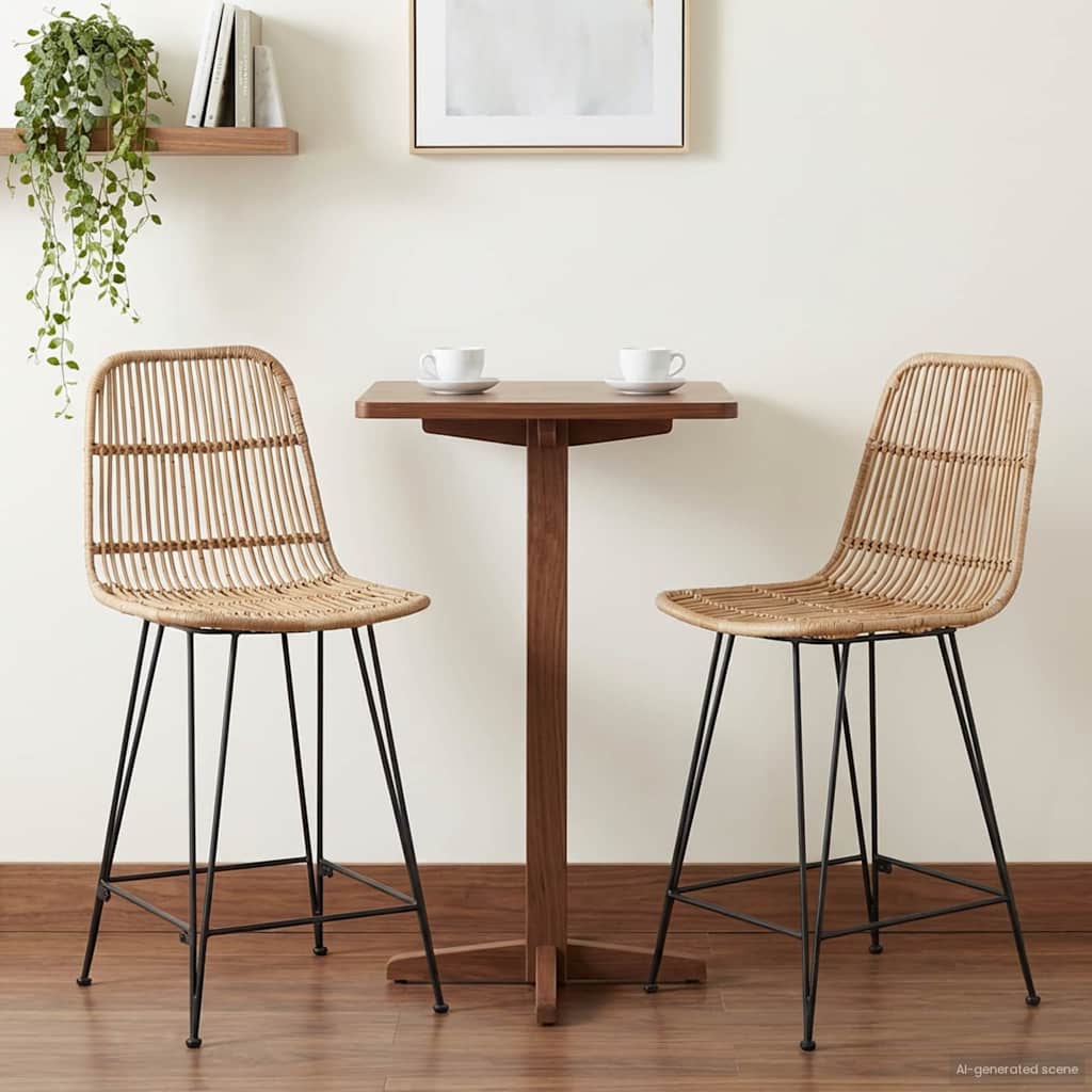 Barstol 2 pcs Naturlig 44 x 54 x 96 cm Rattan og Stål