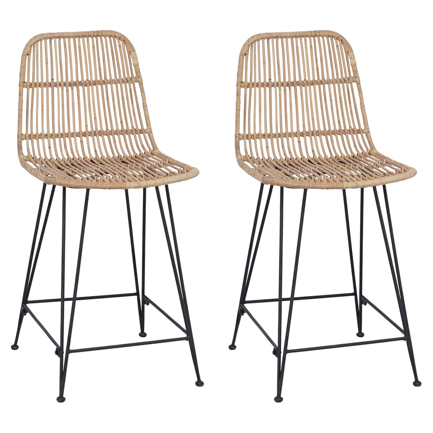 Barstol 2 pcs Naturlig 44 x 54 x 96 cm Rattan og Stål