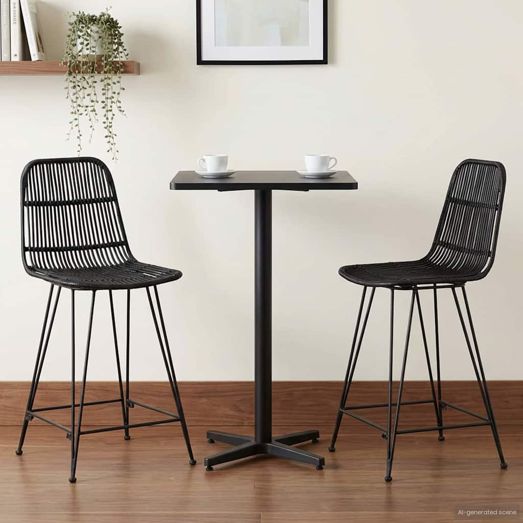 Barstol 2 pcs Svart 44 x 54 x 96 cm Rattan og Stål