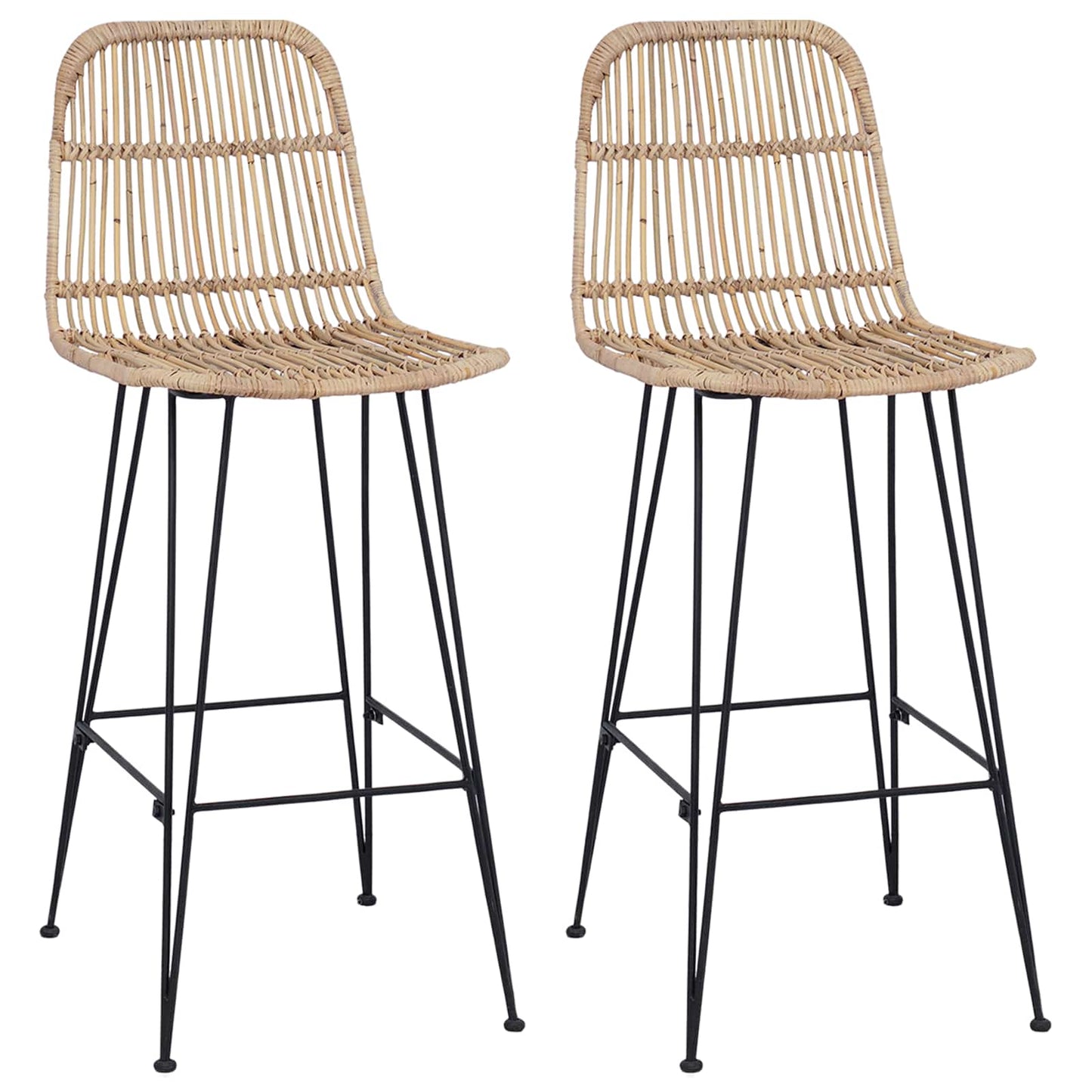 Barstol 2 pcs Naturlig 44 x 55 x 109 cm Rattan og Stål