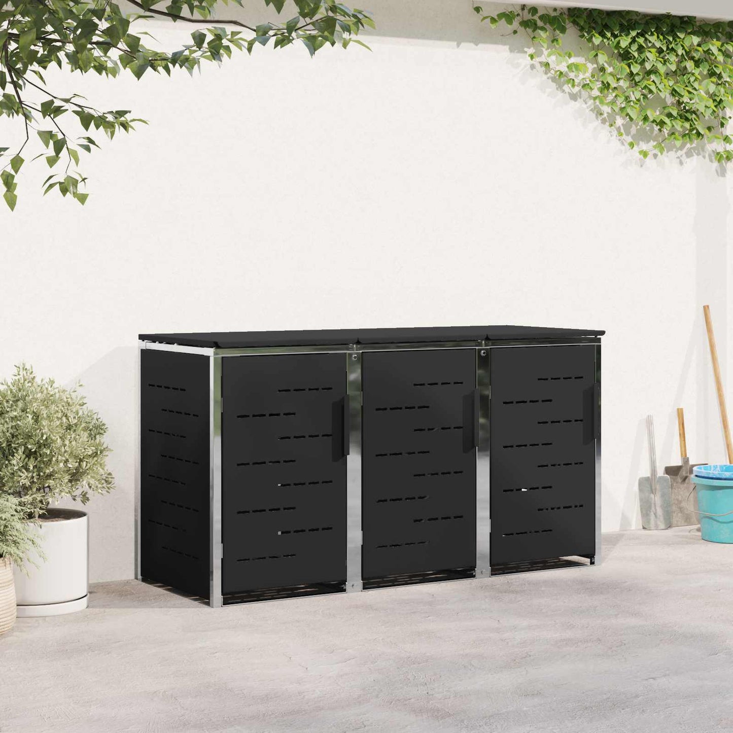 Avfallsbeholderoppbevaring Svart 207 x 77,5 x 112,5 cm