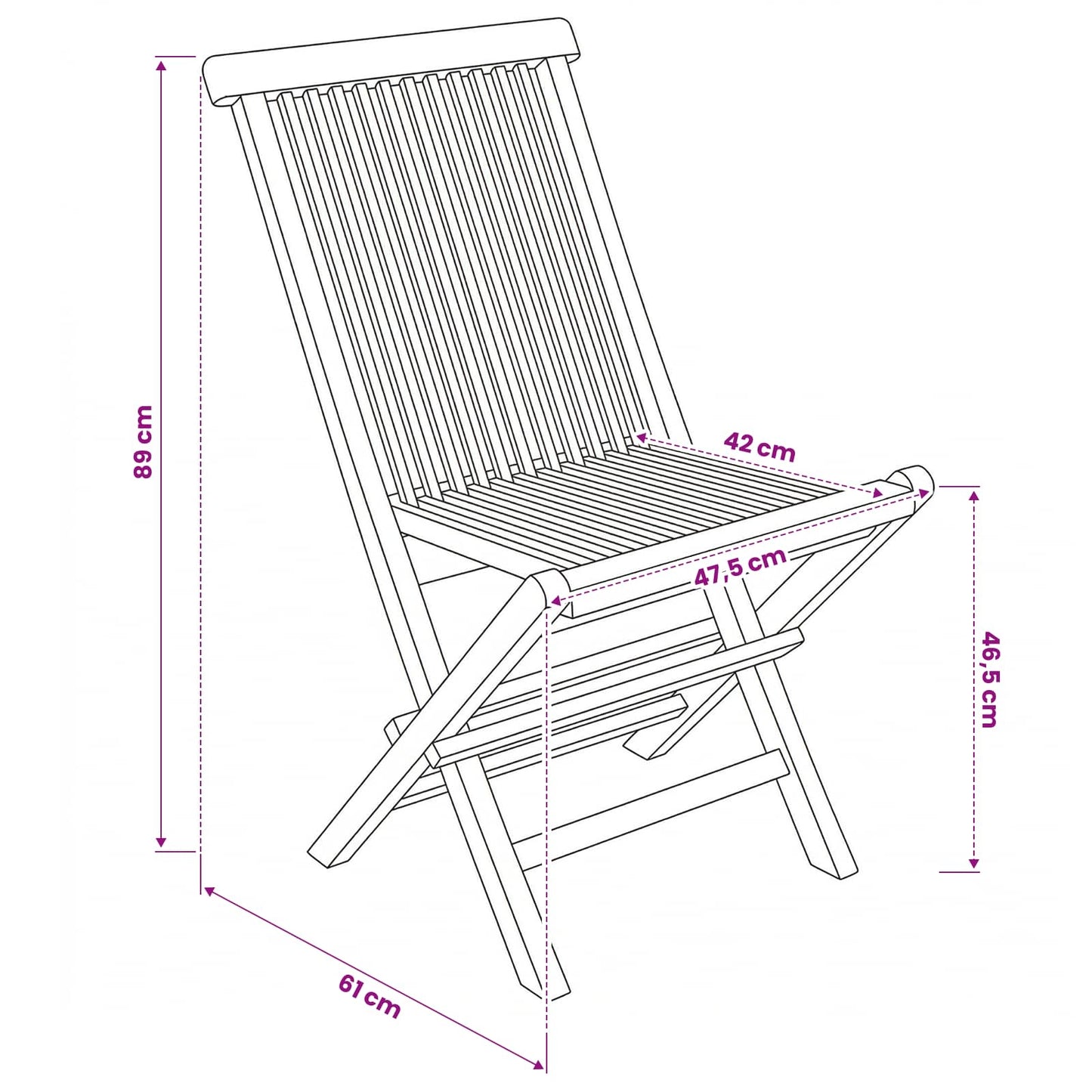 Foldbar Hage Stol 2 pcs Naturlig Massivt Teaktre