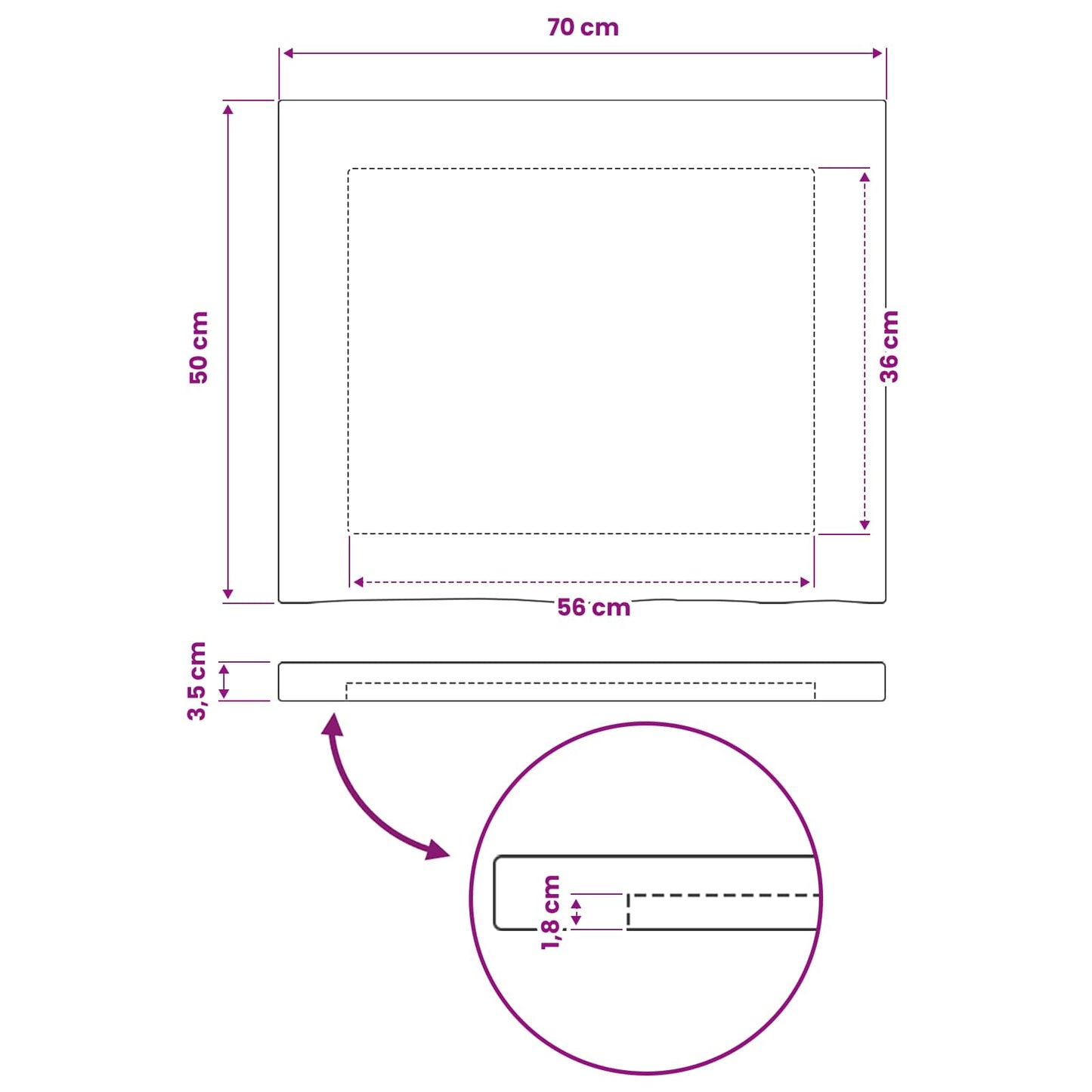 Rektangulær Bordplate 90 x 50 x 3,5 cm Rektangulær Mørk brun