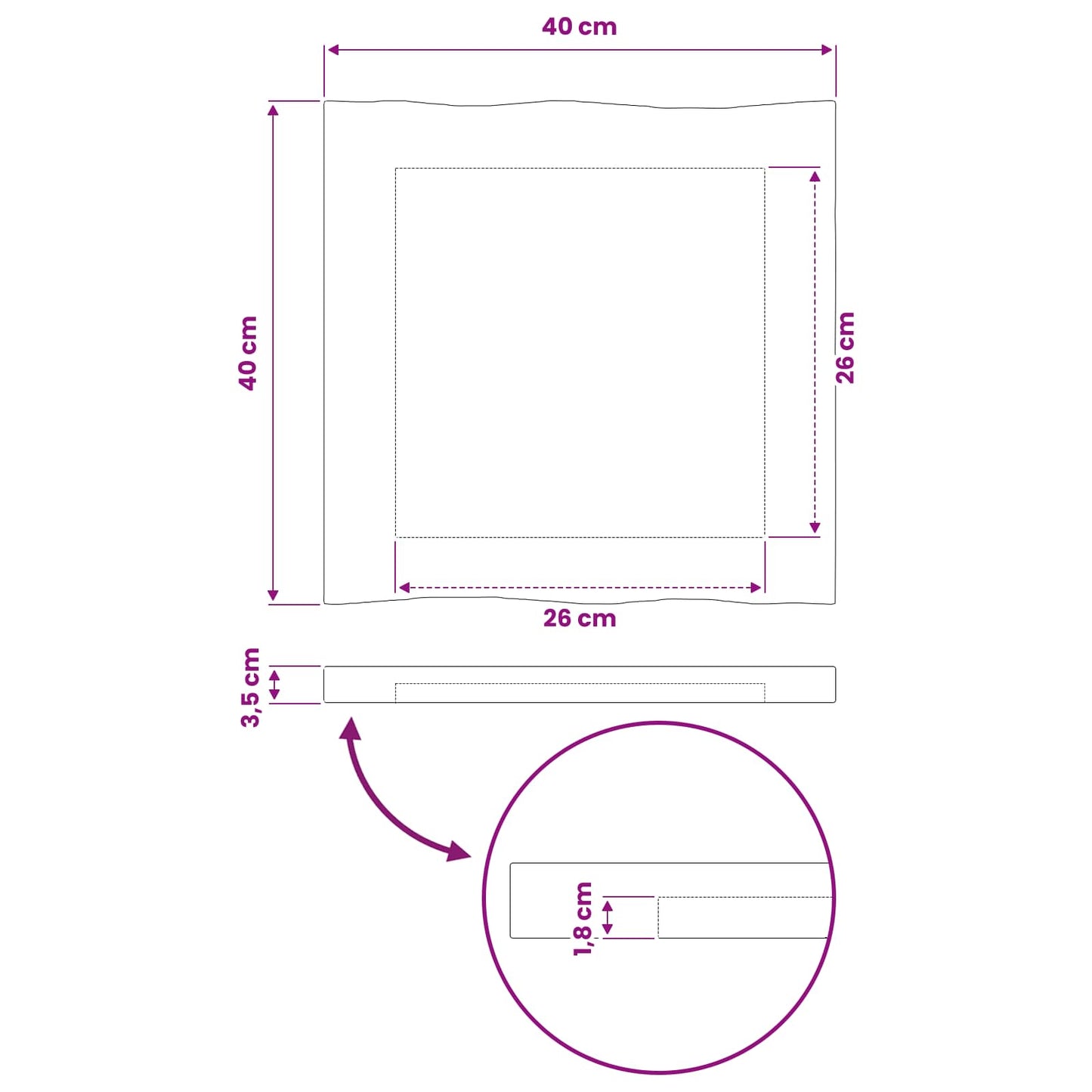 Rektangulær Bordplate 40 x 40 x 3,5 cm Torget Solid akasietre