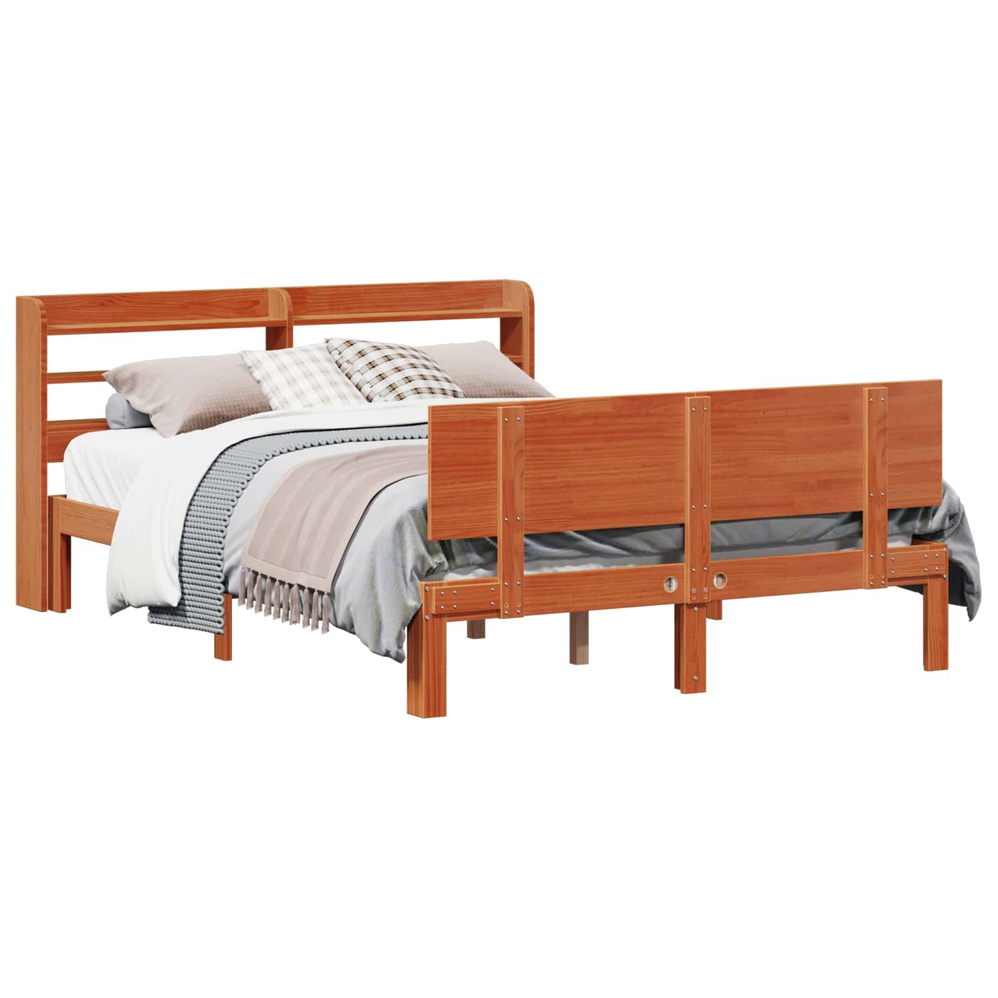 Sengestamme med hodegjerde 2 pcs Vokset Brun Massiv furu