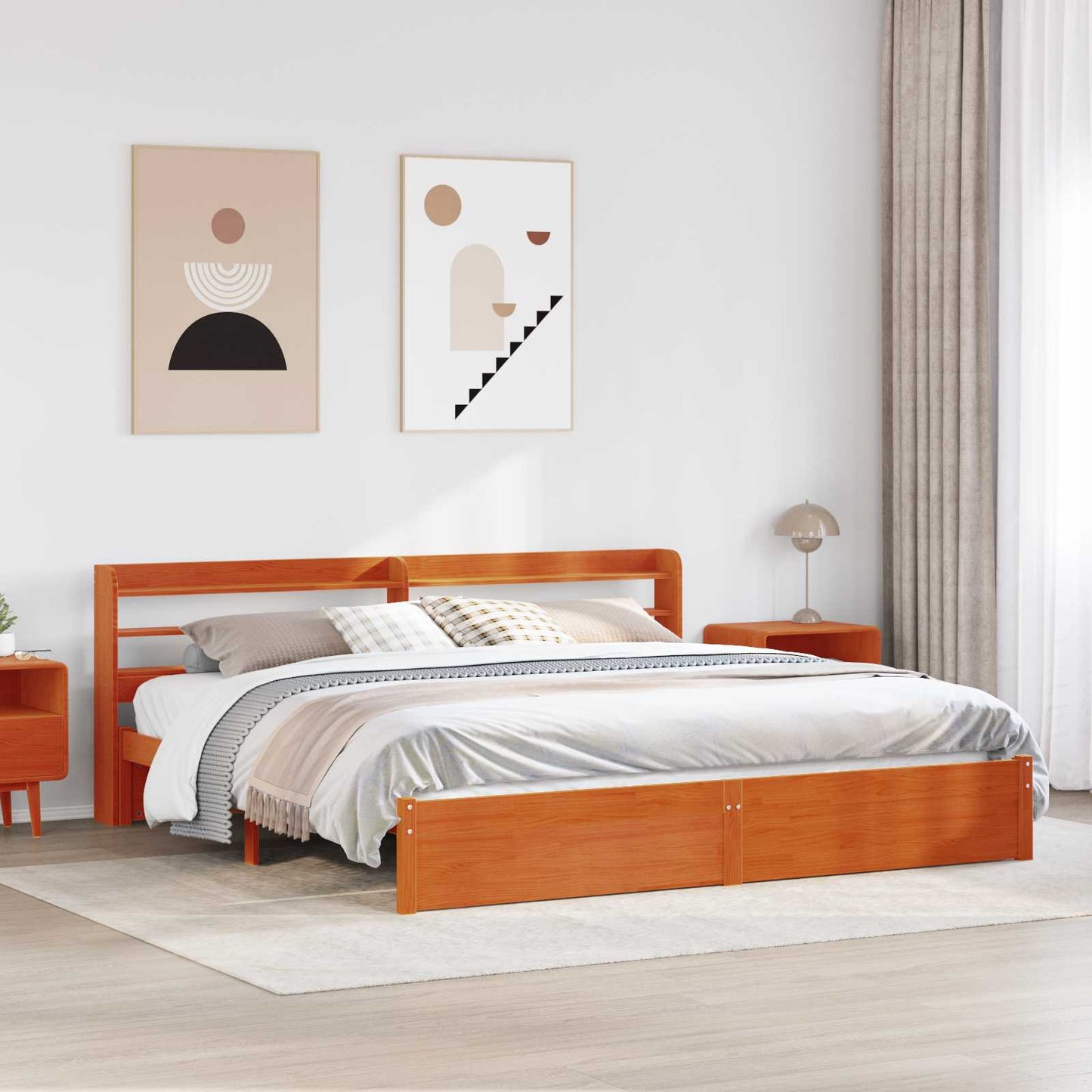 Sengestamme med hodegjerde 2 pcs Vokset Brun Massiv furu