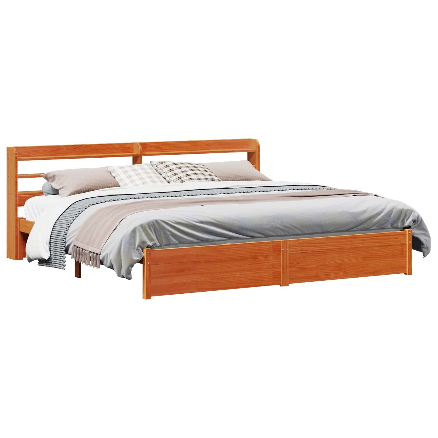 Sengestamme med hodegjerde 2 pcs Vokset Brun Massiv furu
