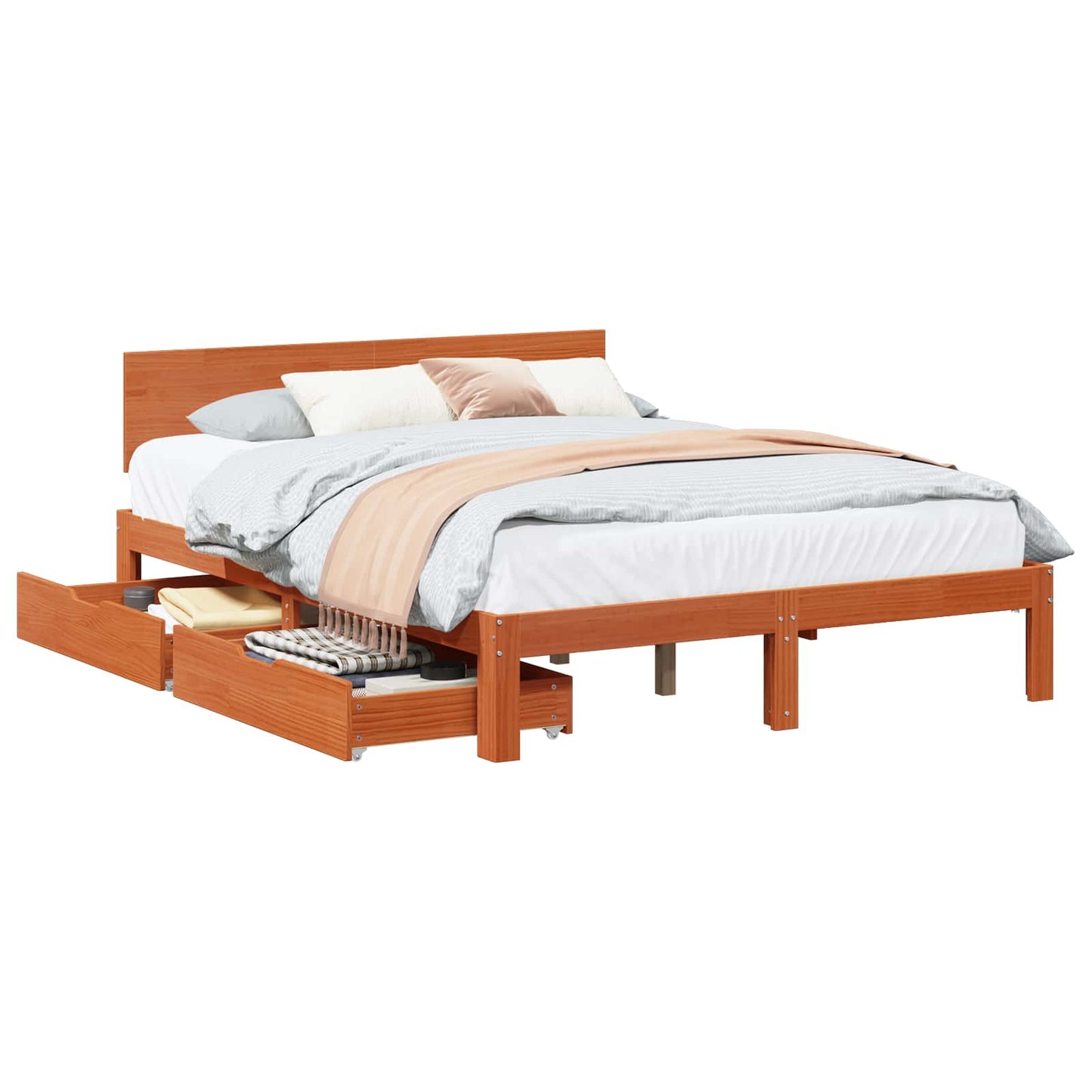 Sengestamme med hodegjerde 3 pcs Vokset Brun Massiv furu