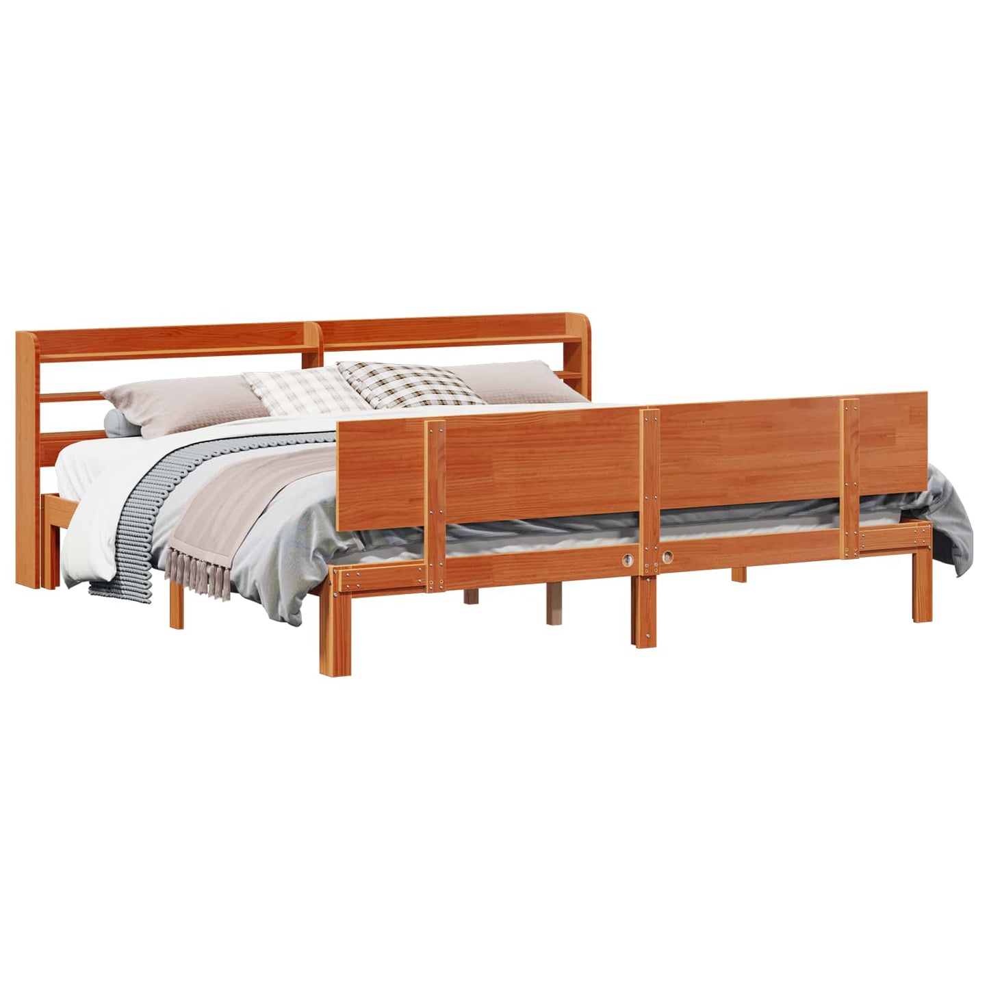 Sengestamme med hodegjerde 2 pcs Vokset Brun Massiv furu