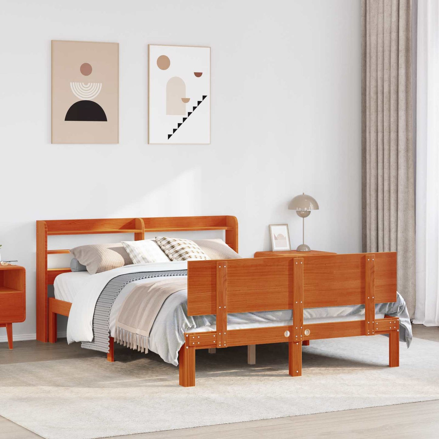 Sengestamme med hodegjerde 2 pcs Vokset Brun Massiv furu
