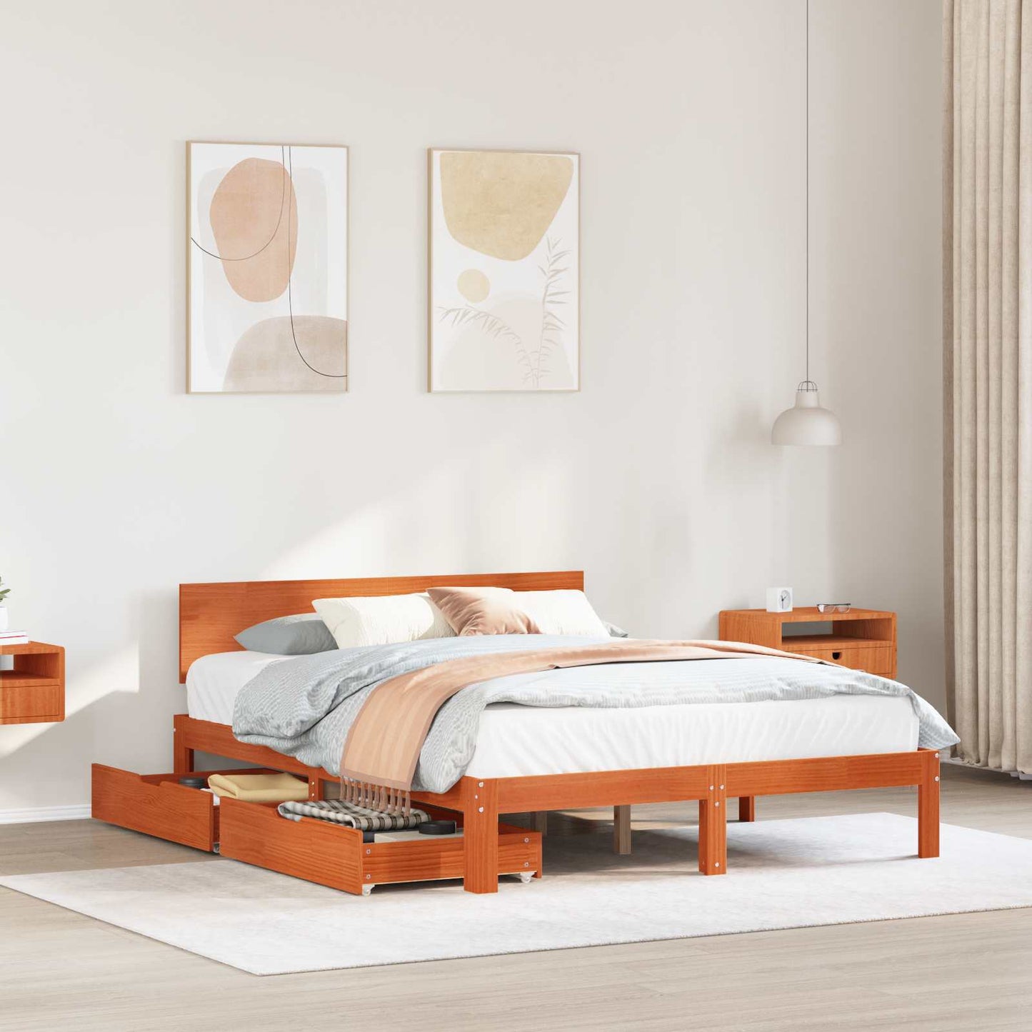 Sengestamme med hodegjerde 3 pcs Vokset Brun Massiv furu