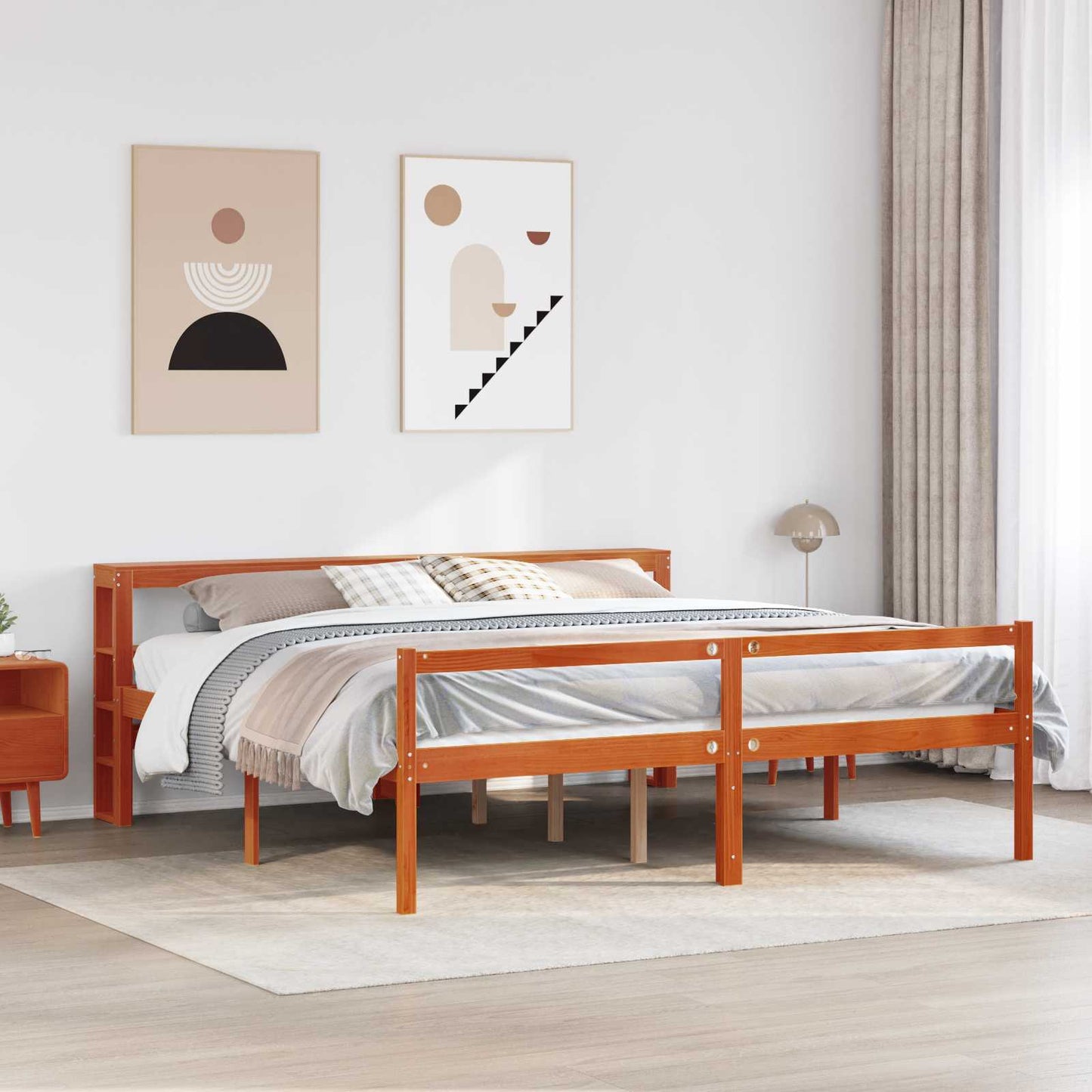 Sengestamme med hodegjerde 2 pcs Vokset Brun Massiv furu