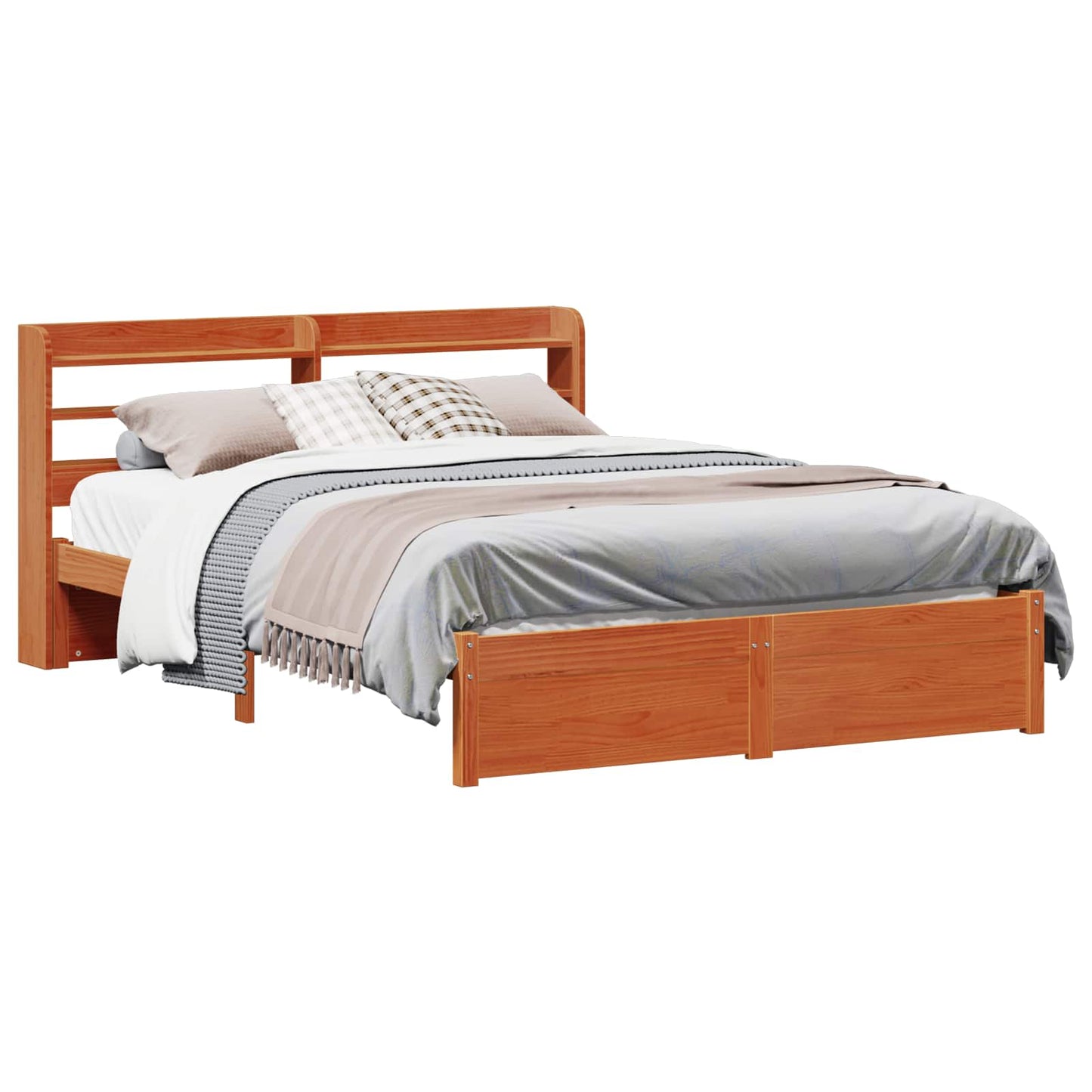 Sengestamme med hodegjerde 2 pcs Vokset Brun Massiv furu