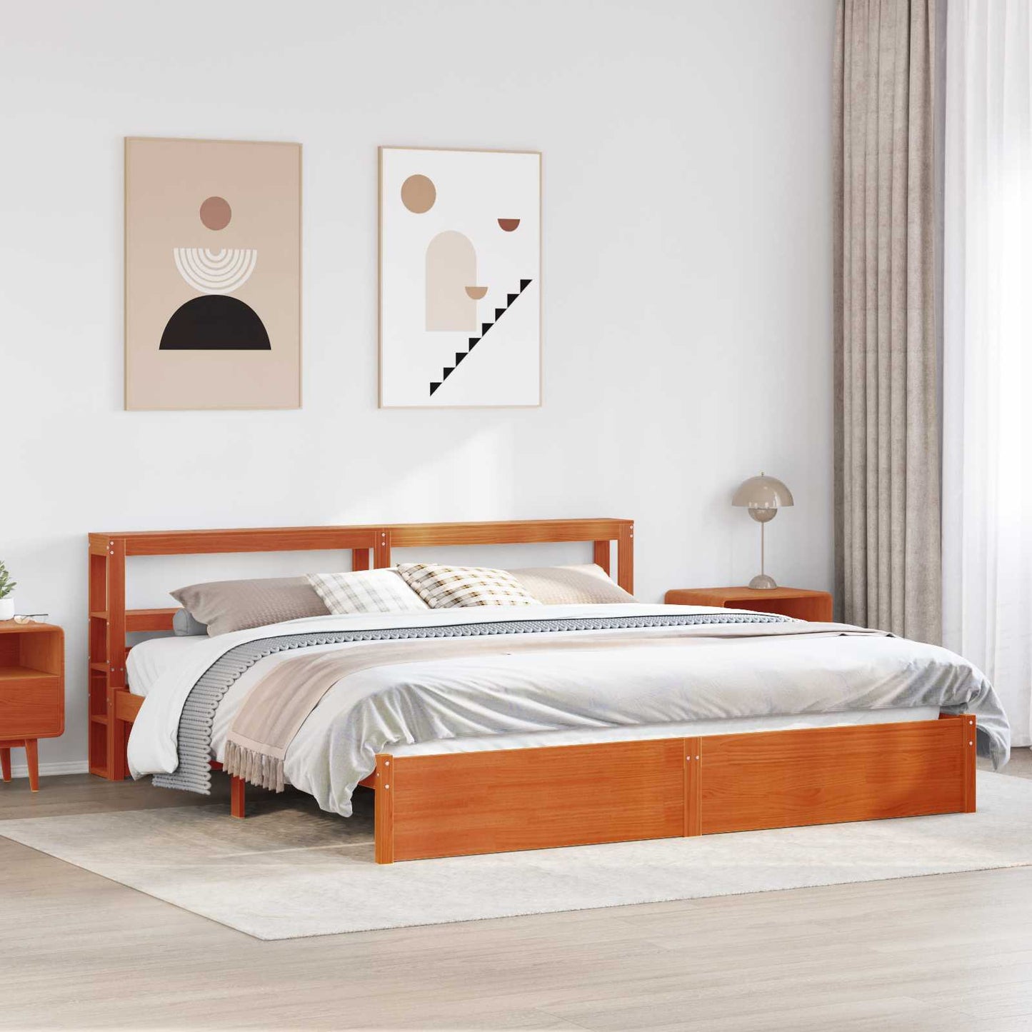 Sengestamme med hodegjerde Vokset Brun 180 x 200 cm Massiv furu