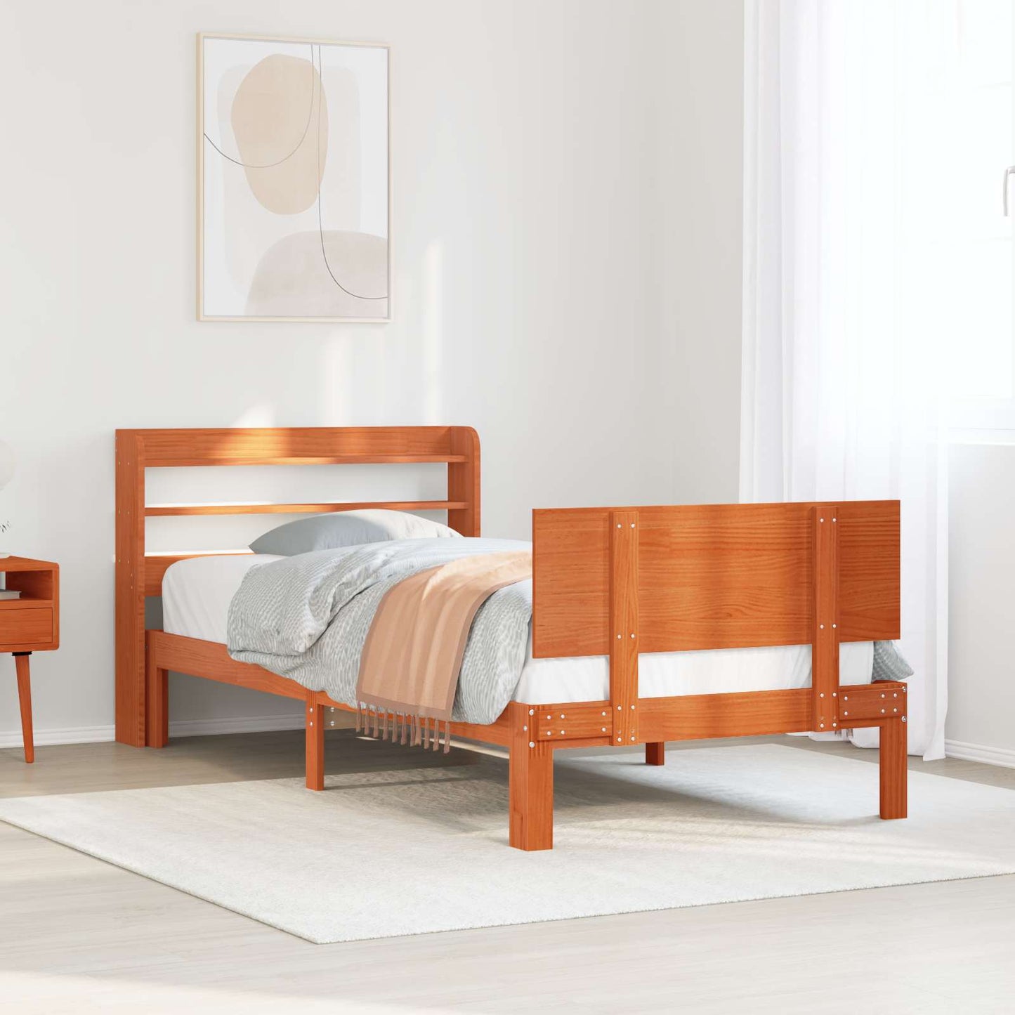 Sengestamme med hodegjerde 2 pcs Vokset Brun Massiv furu