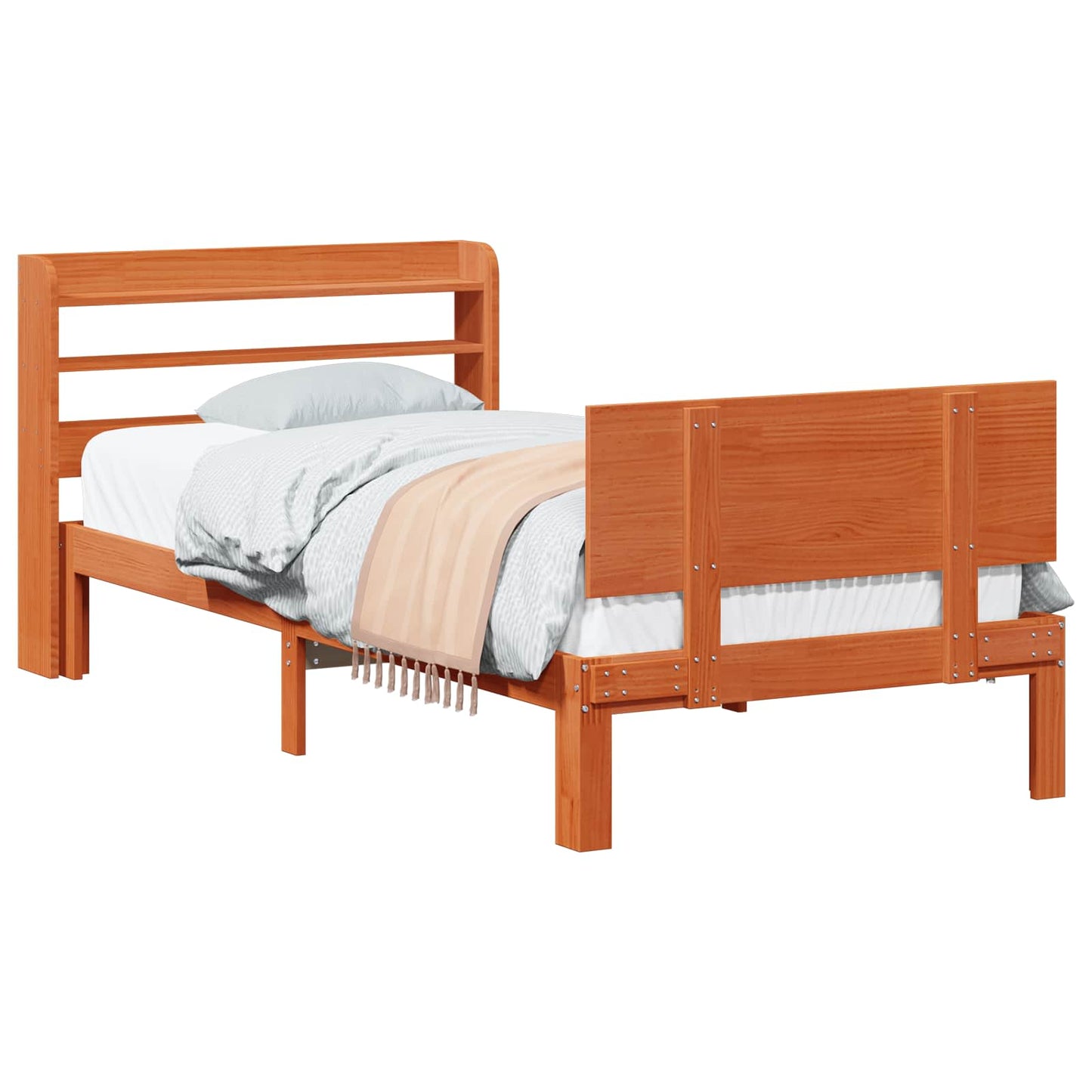 Sengestamme med hodegjerde 2 pcs Vokset Brun Massiv furu