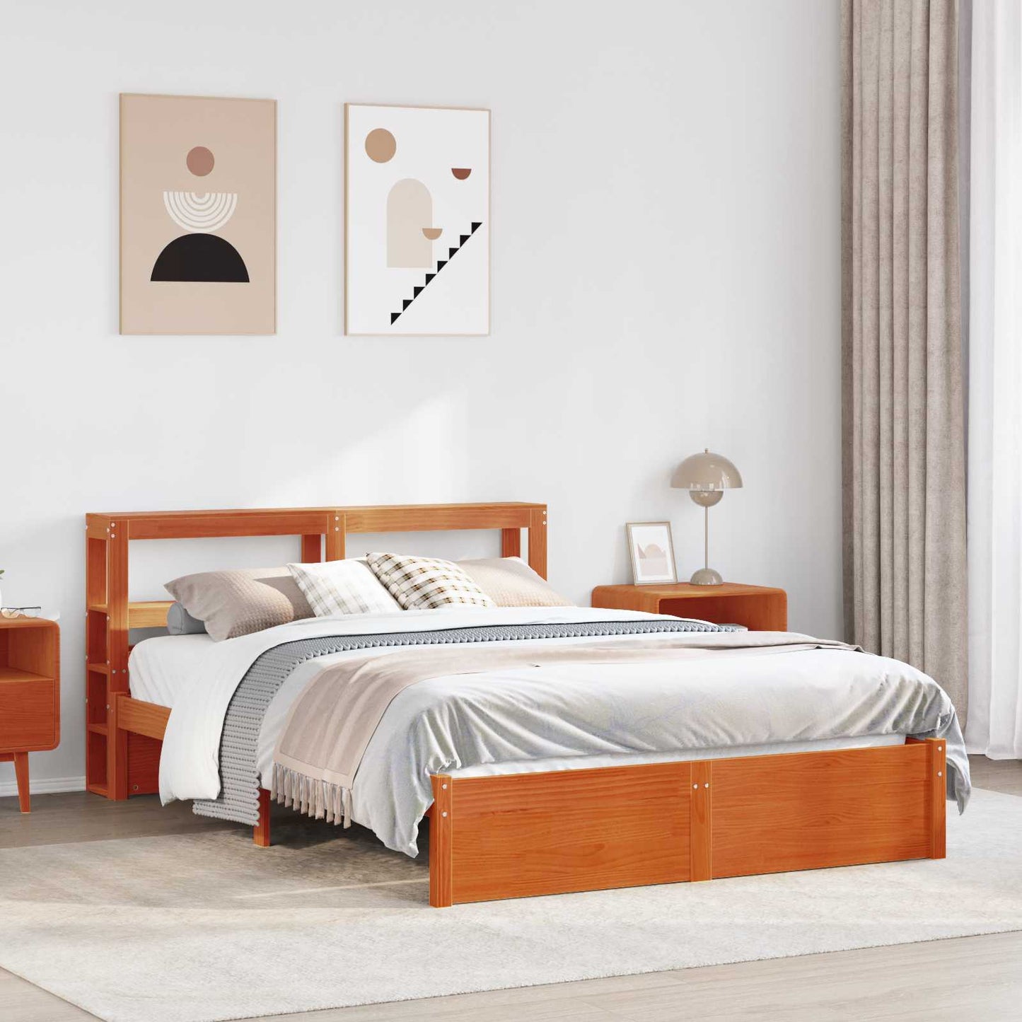 Sengestamme med hodegjerde Vokset Brun 160 x 200 cm Massiv furu