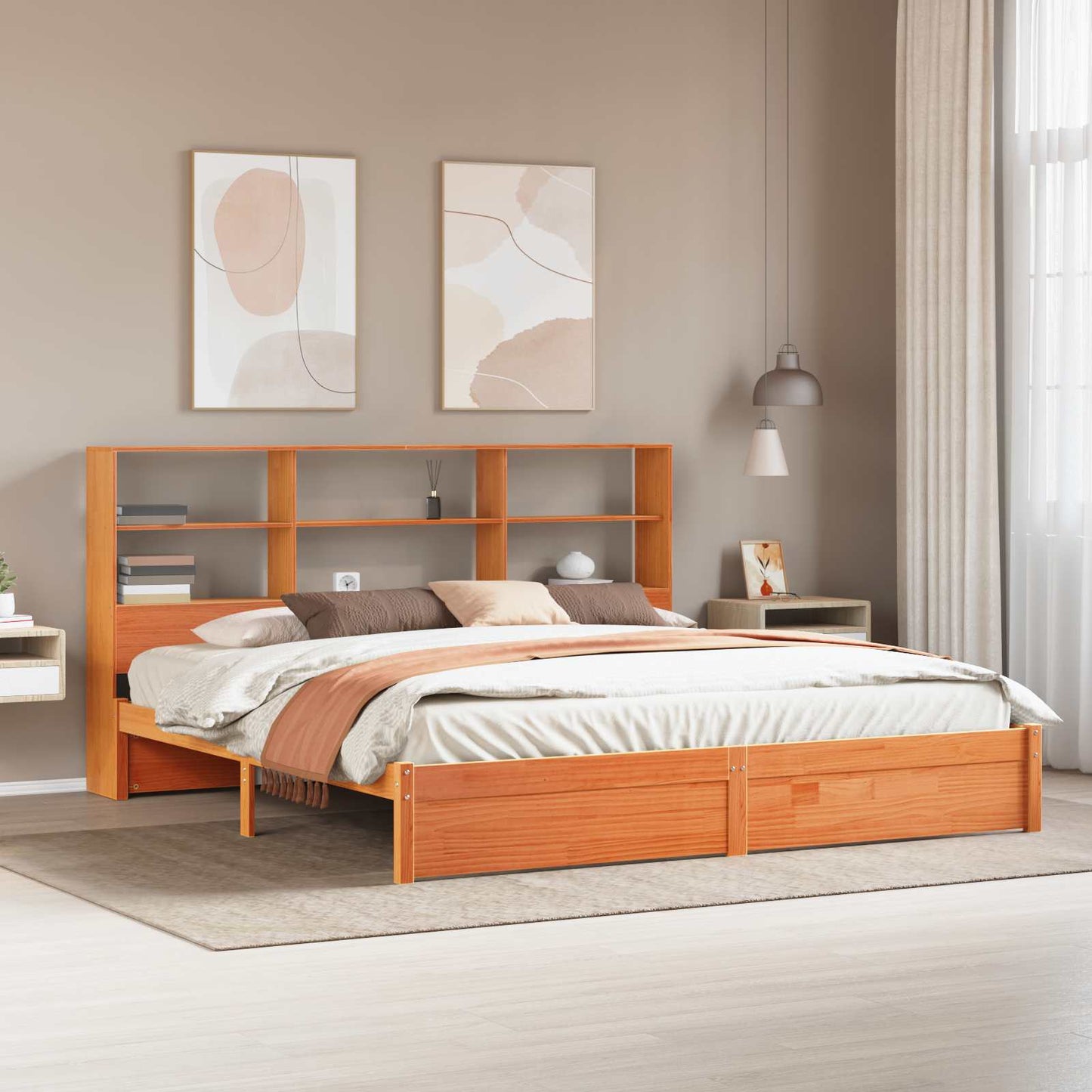 Sengramme med oppbevaringshodegavl VoksBrun 180 x 200 cm