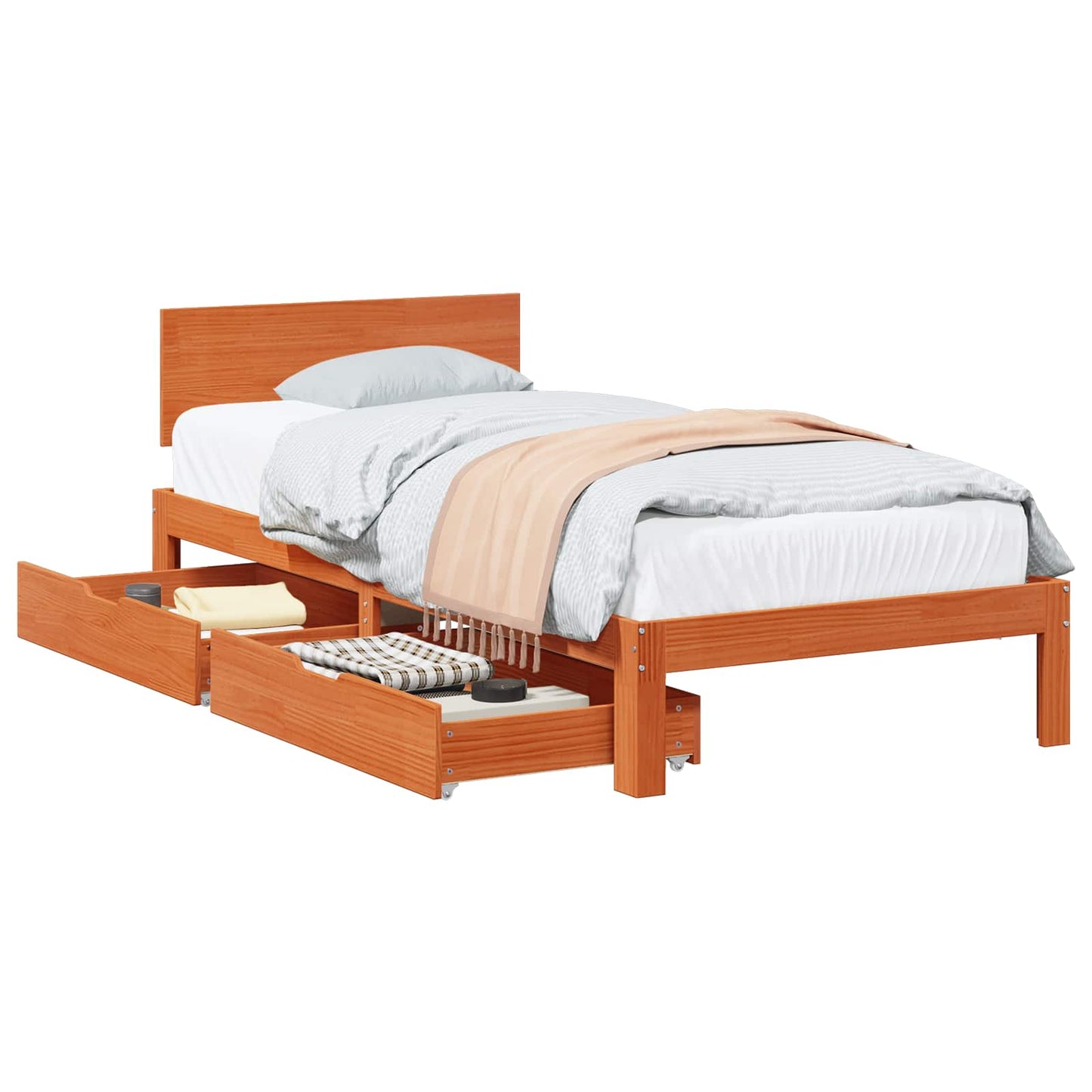Sengestamme med hodegjerde 3 pcs Vokset Brun Massiv furu