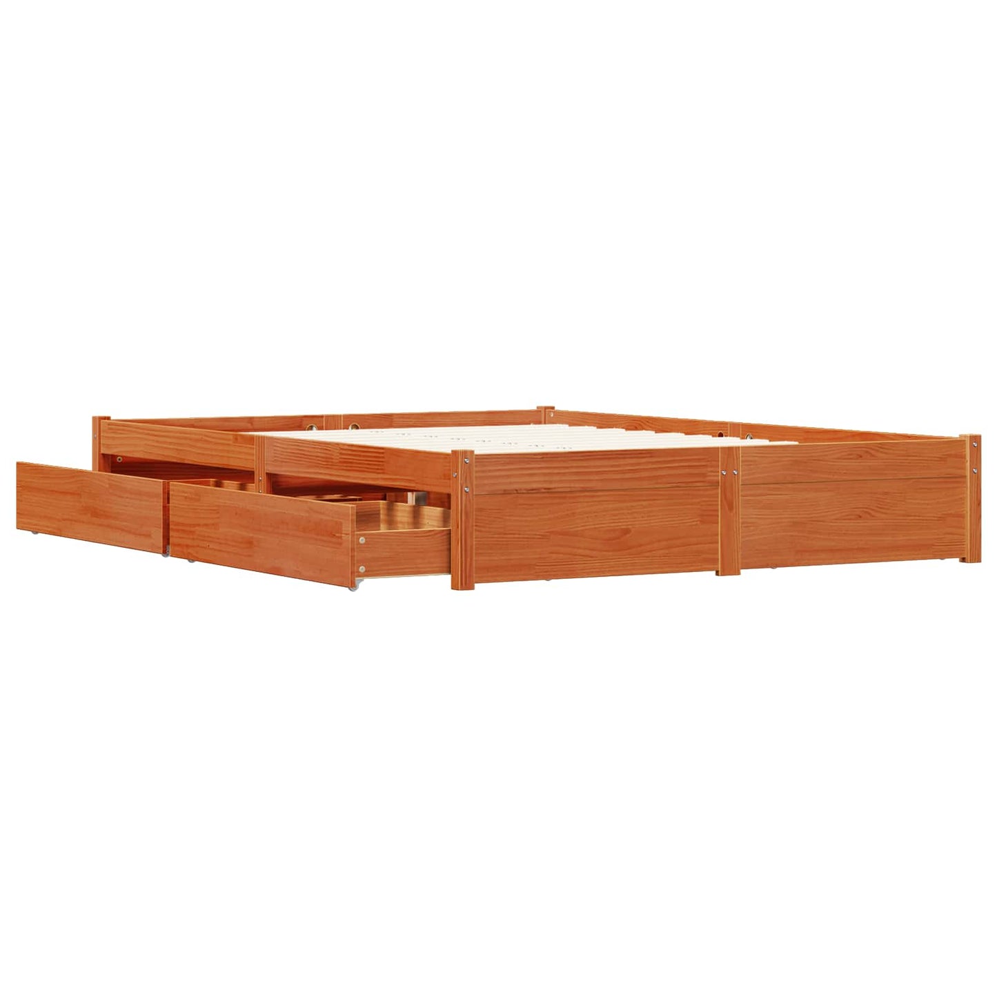 Sengestamme med skuff Vokset Brun 150 x 200 cm Massiv furu