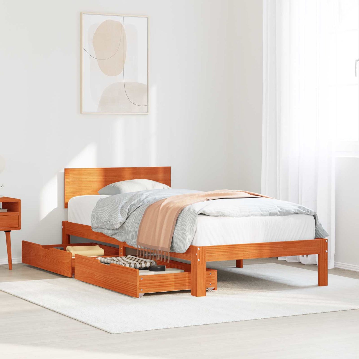 Sengestamme med hodegjerde Vokset Brun 70 x 190 cm Massiv furu
