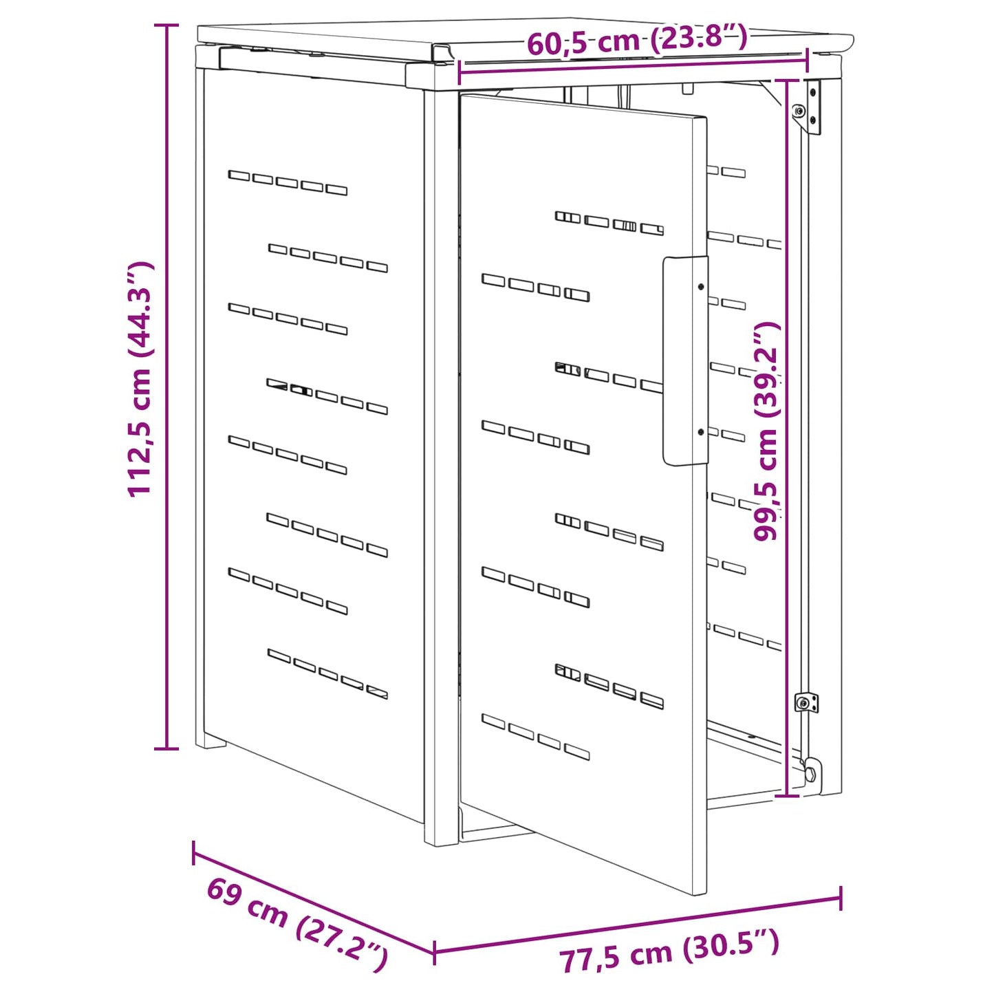 Avfallsbeholderoppbevaring Svart 77,5 x 69 x 112,5 cm