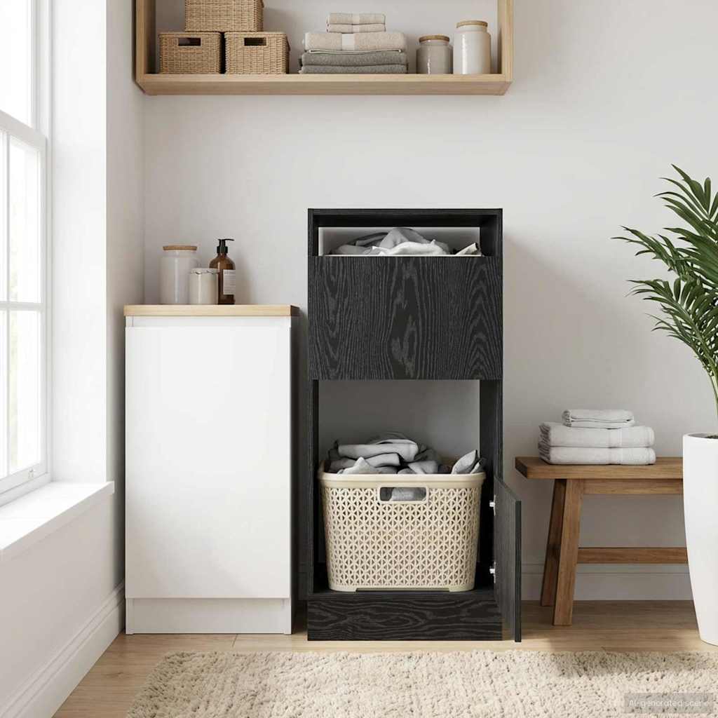 Vaskeromskap med dør Svart Eik 50 x 68 x 102 cm Konstruert tre