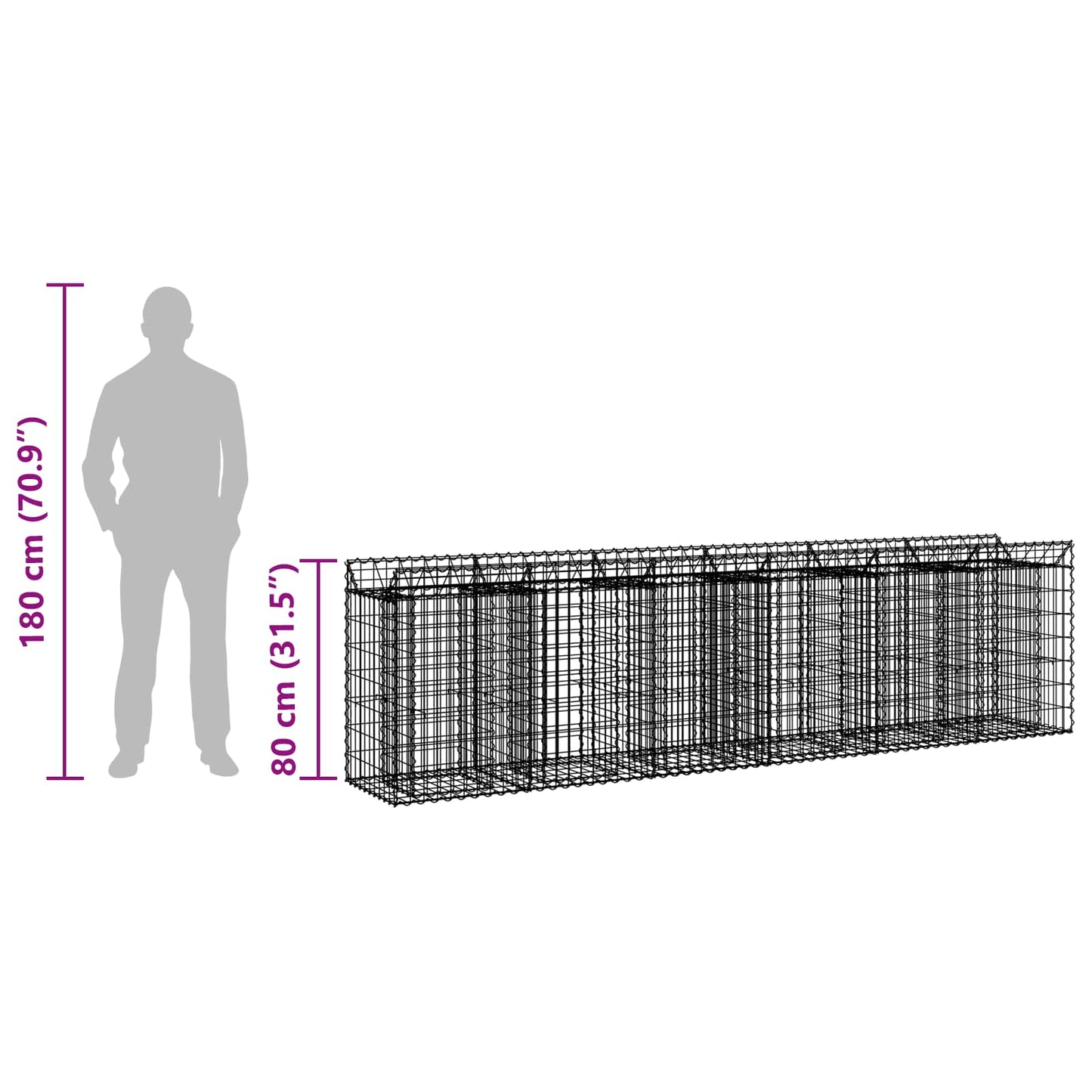 Gabion hevet seng 2 pcs sølv 300 x 50 x 80 cm Galvanisert Stål vidaXL