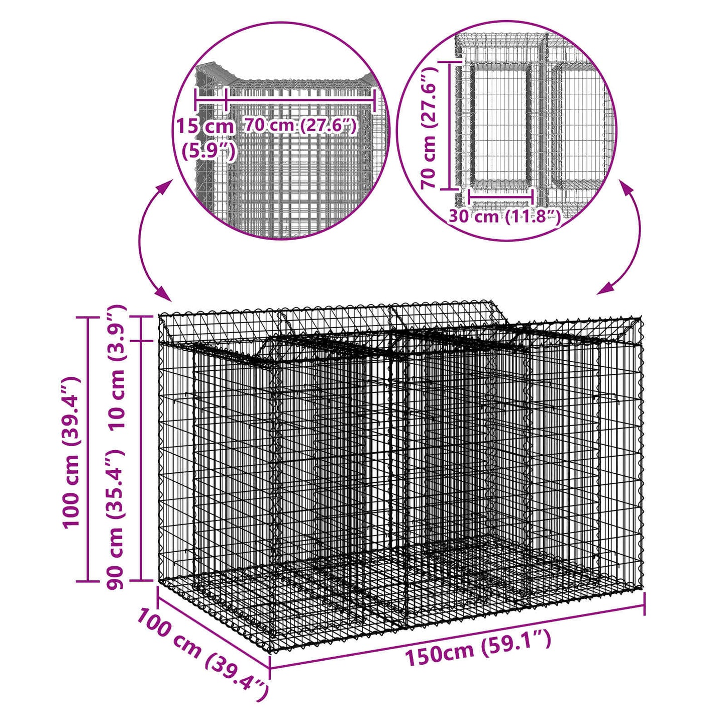 Gabion hevet seng 2 pcs Sølv