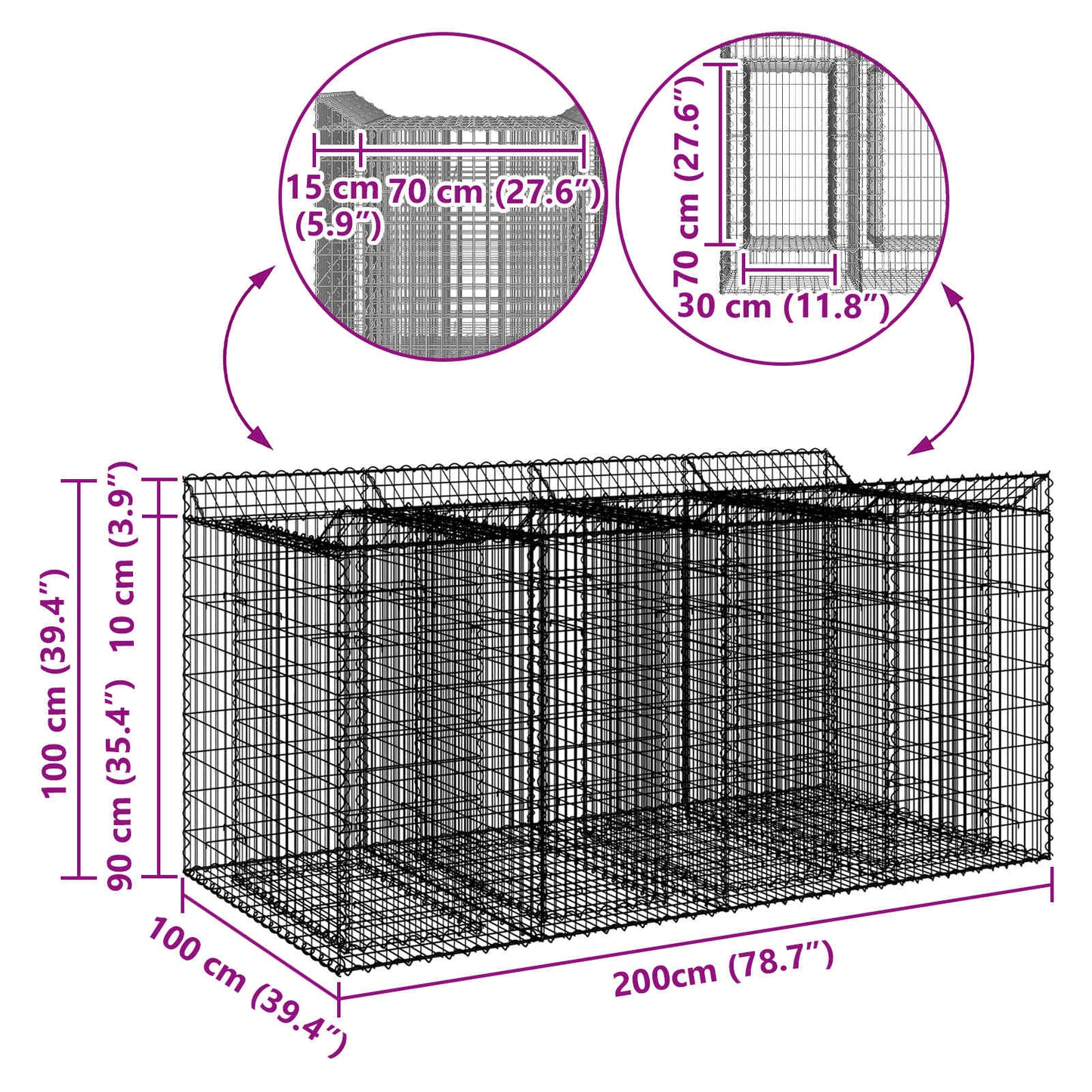 Gabion hevet seng 2 pcs Sølv