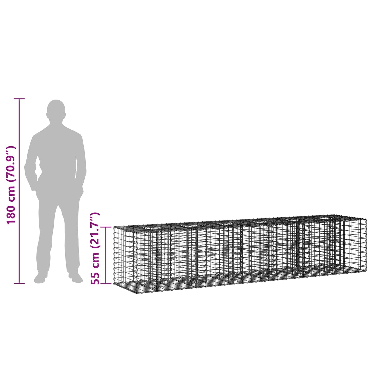 Gabion hevet seng 2 pcs sølv 260 x 60 x 55 cm Galvanisert Stål vidaXL