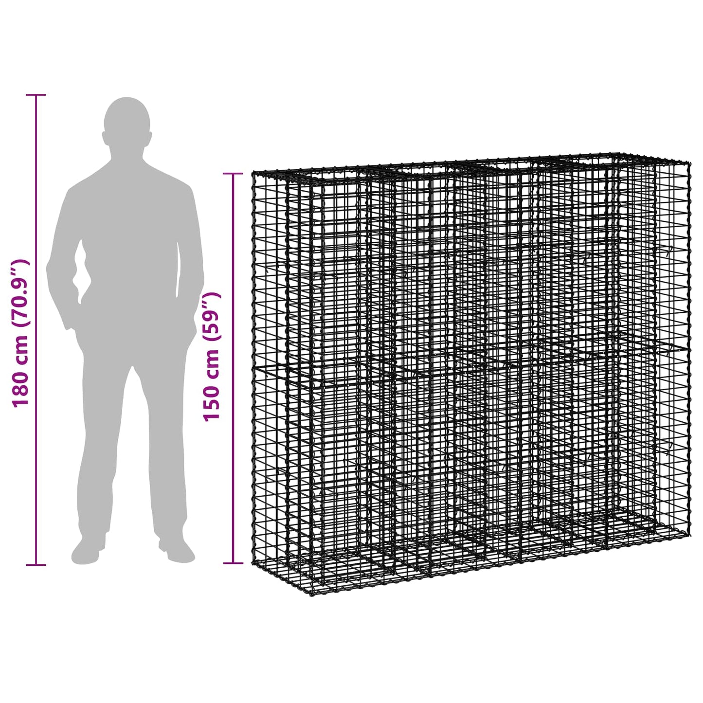 Gabion hevet seng 2 pcs sølv 170 x 50 x 150 cm Galvanisert Stål vidaXL