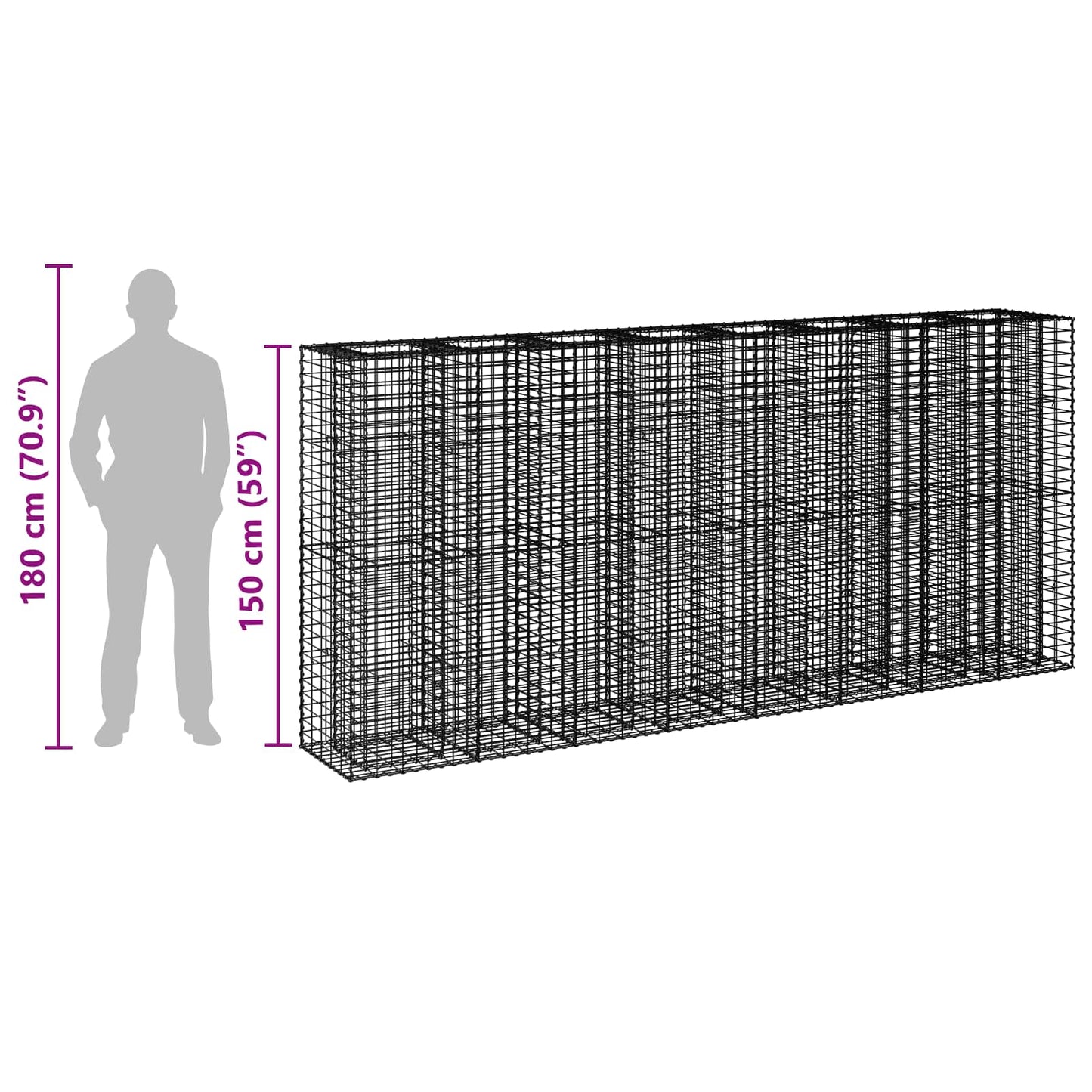Gabion hevet seng 4 pcs sølv 330 x 50 x 150 cm Galvanisert Stål vidaXL