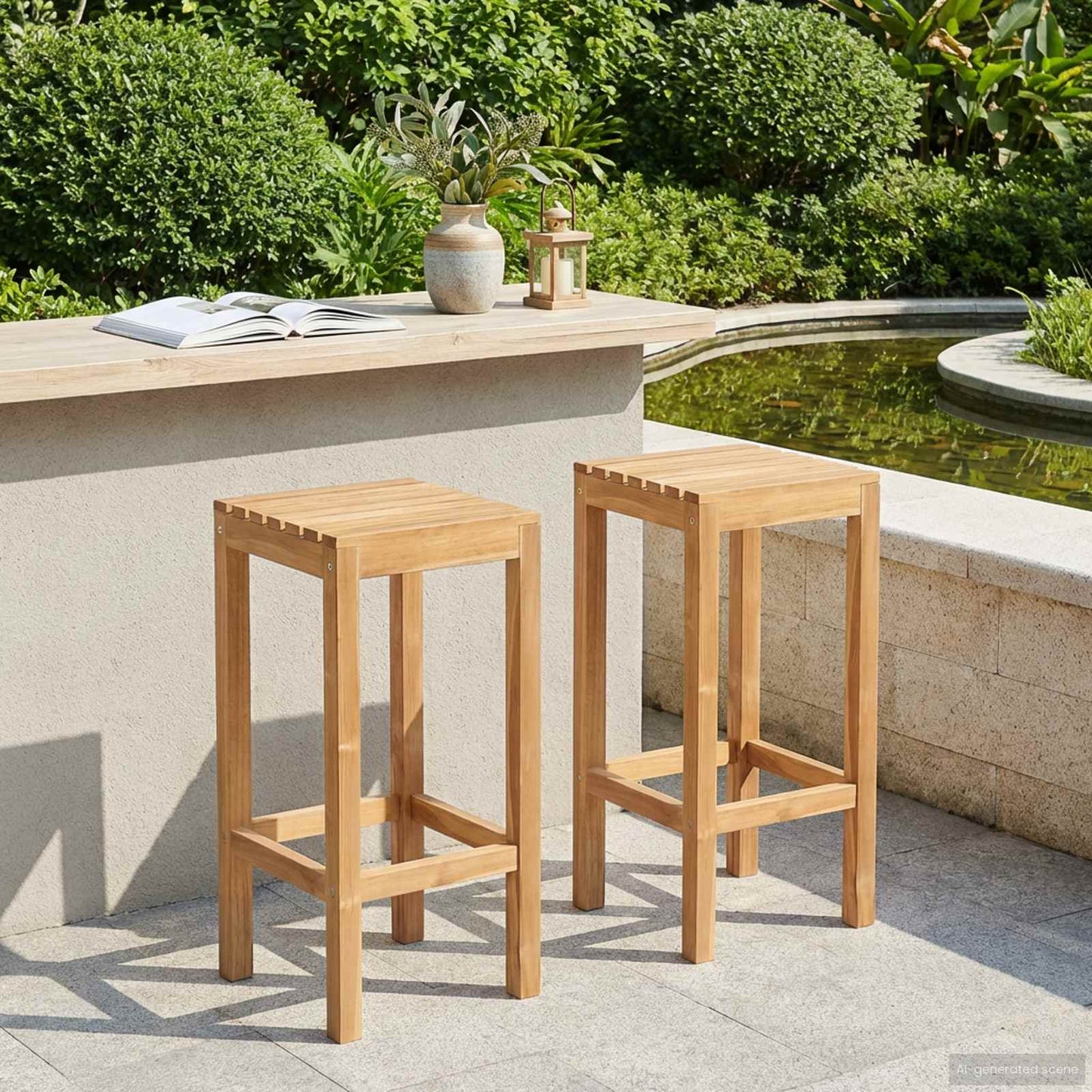 Barstol 2 pcs Naturlig Massivt Teaktre