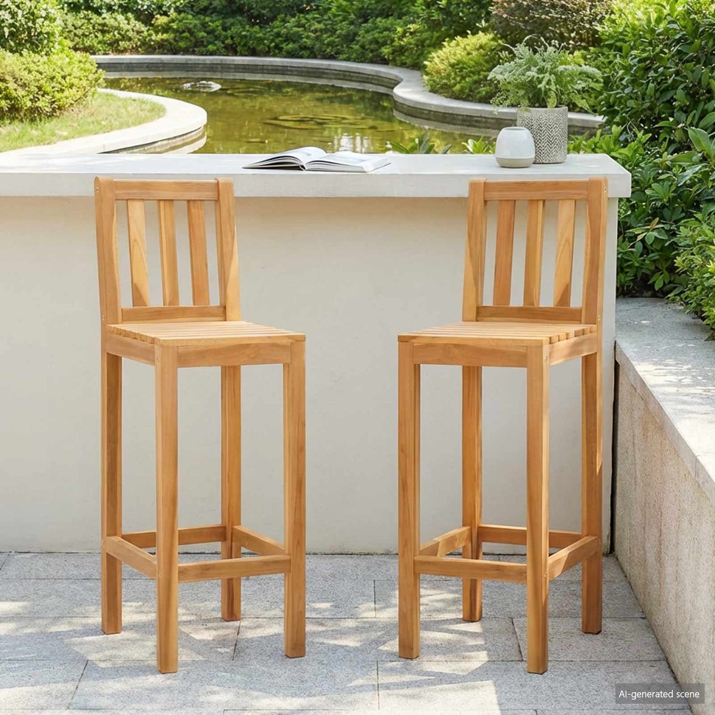 Barstol 2 pcs Naturlig Massivt Teaktre