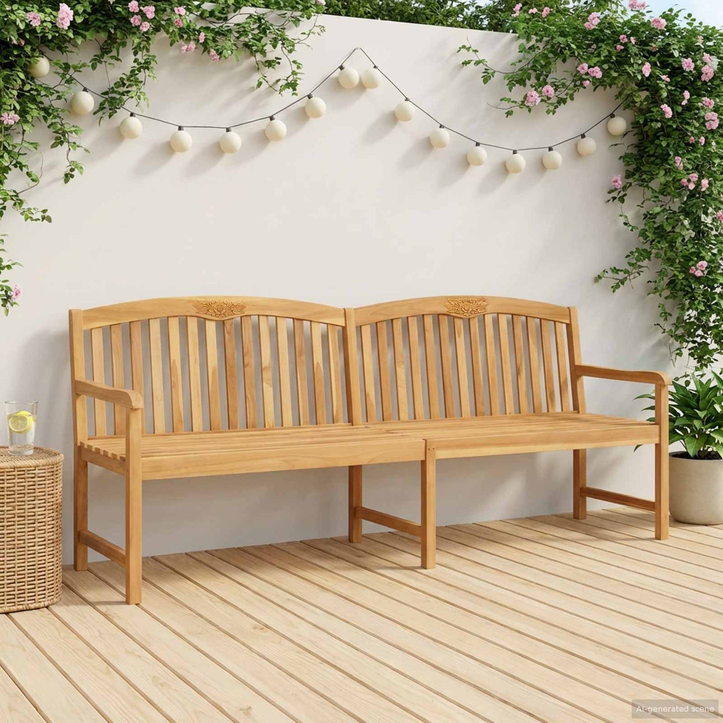 Håndlaget Rosebenk Naturlig 228 x 60 x 90 cm Massivt Teaktre