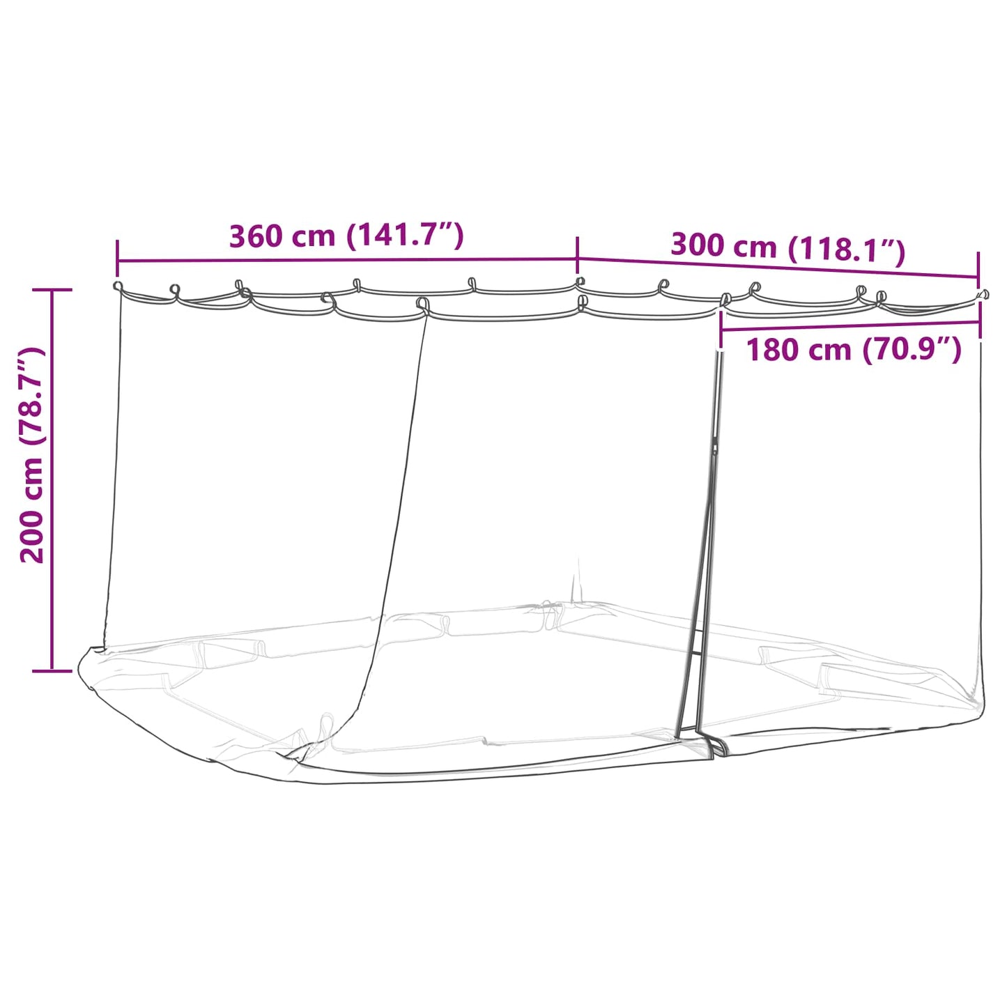 Myggnett for hagepavillon 220 mesh Hvit 3,6 x 3 x 2 cm